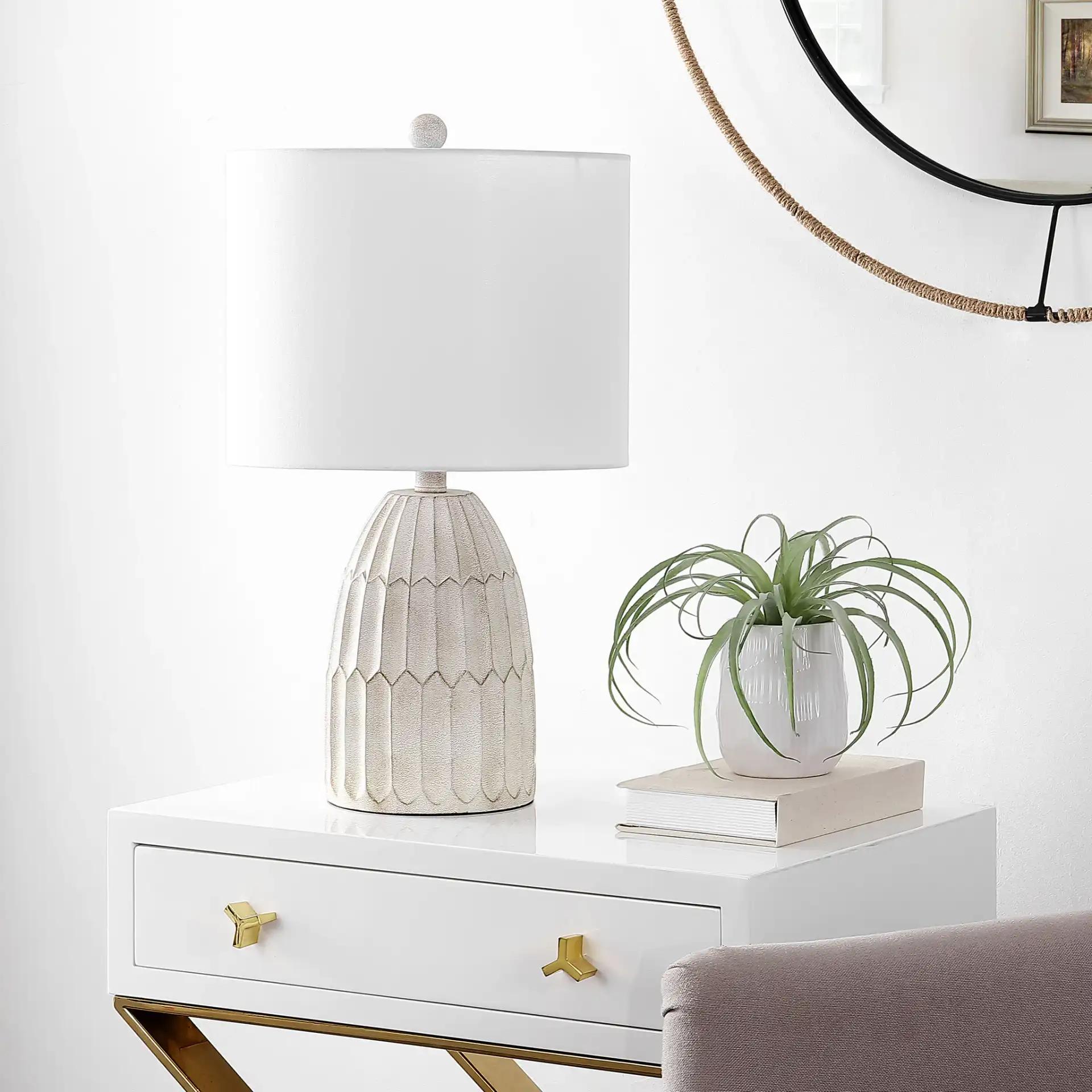 Ronken Table Lamp in Antique White in a styled room