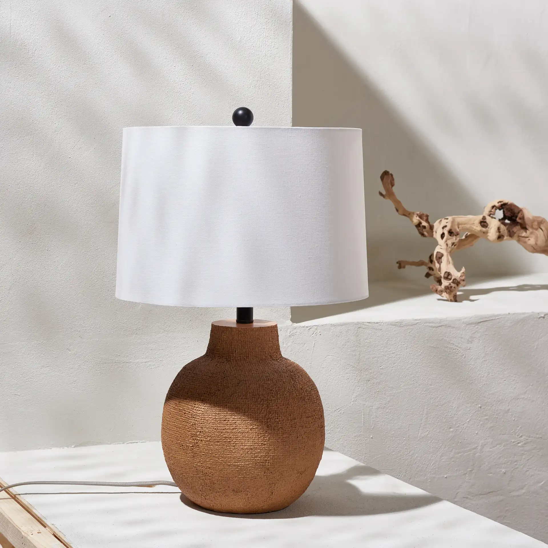 Acer Table Lamp in Brown in a styled room