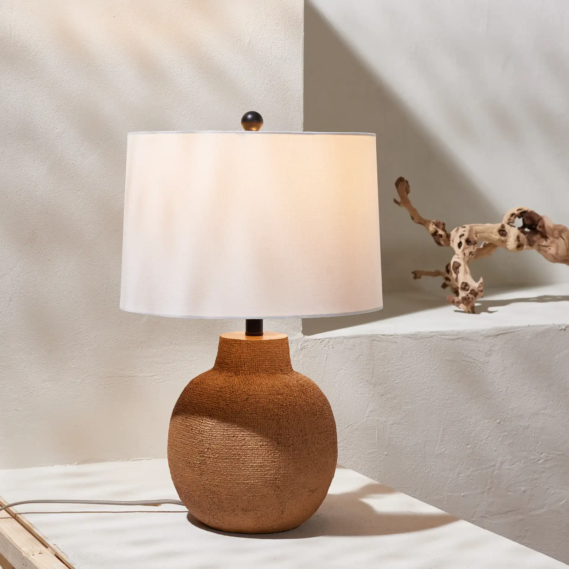Acer Table Lamp in Brown in a styled room