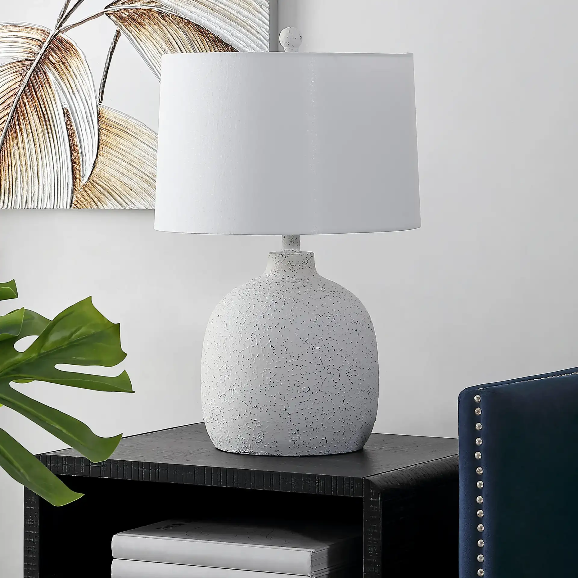 Veleri Table Lamp in White Speckle in a styled room