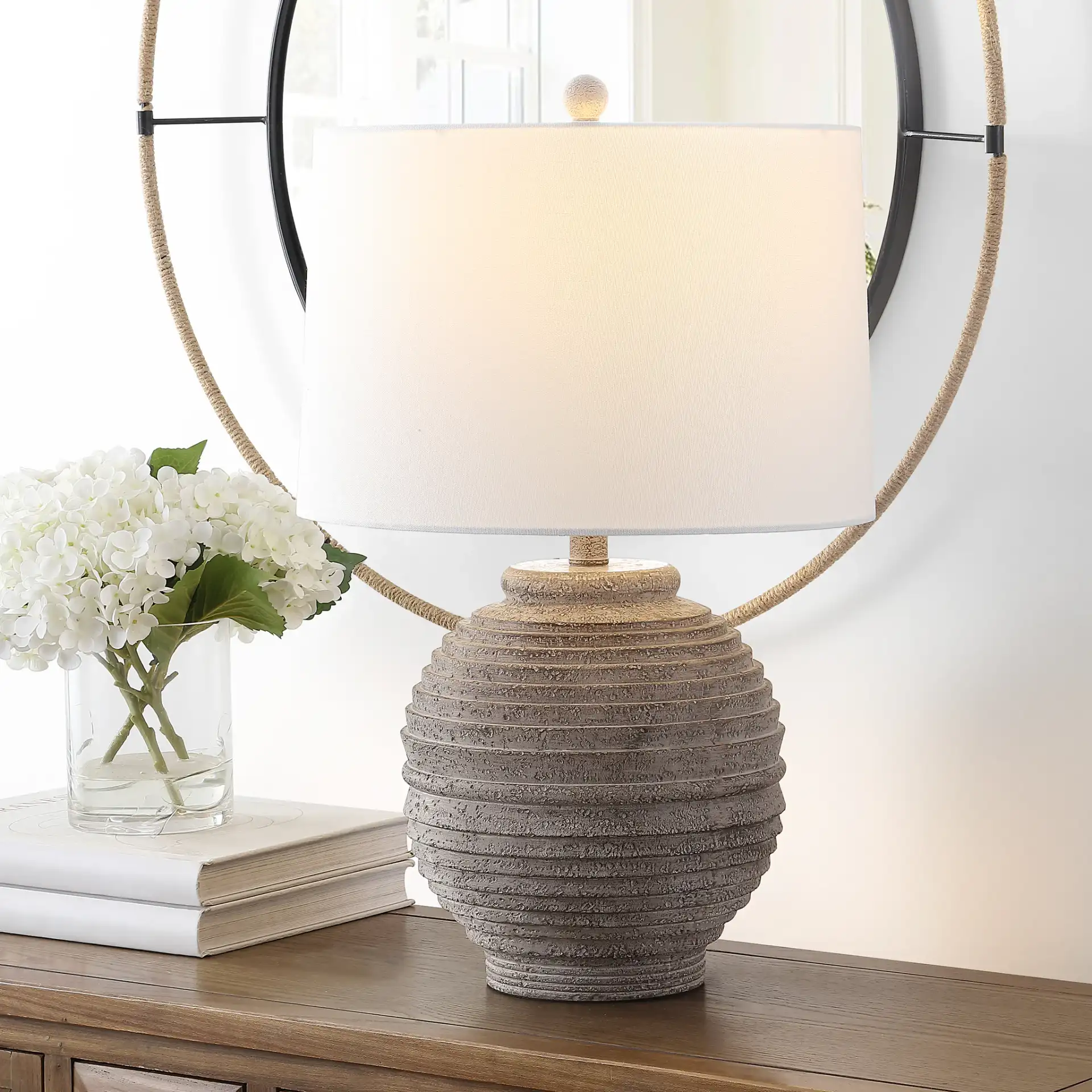 Pendri Table Lamp in Brown in a styled room