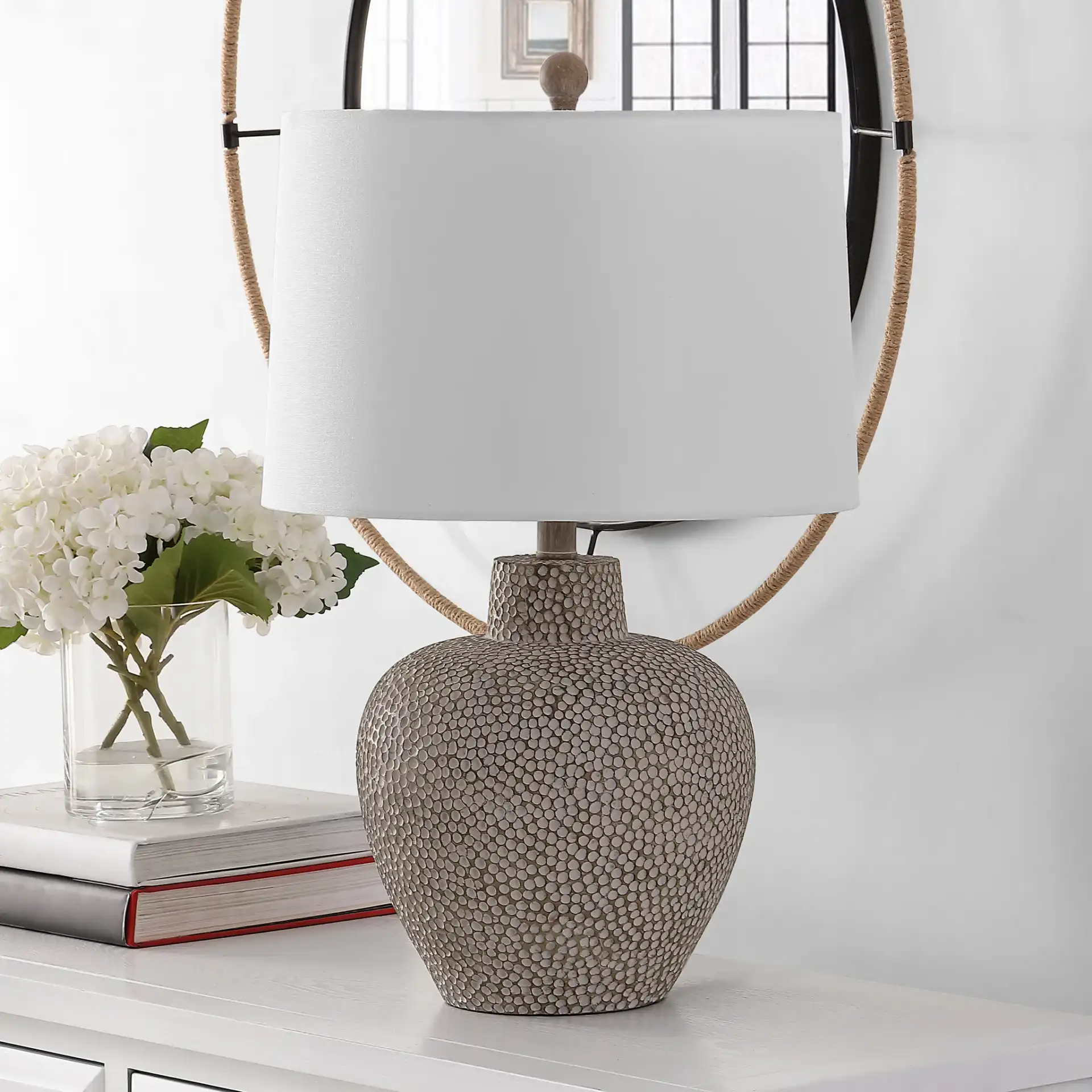 Kei Table Lamp in Brown in a styled room