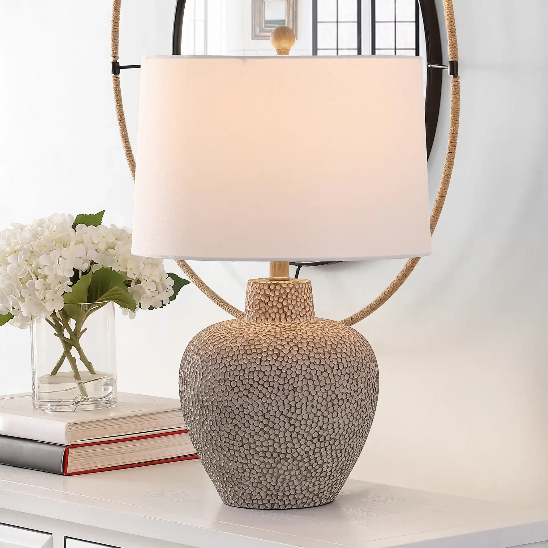 Kei Table Lamp in Brown in a styled room