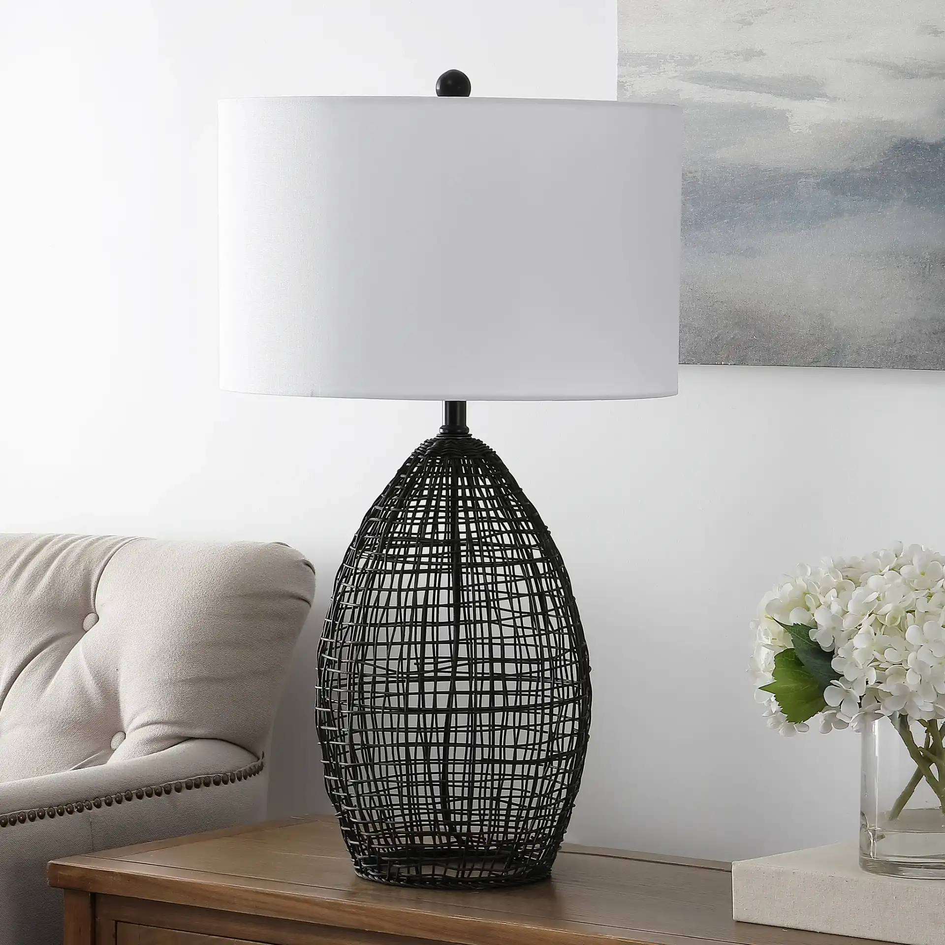 Edren Table Lamp in Black in a styled room