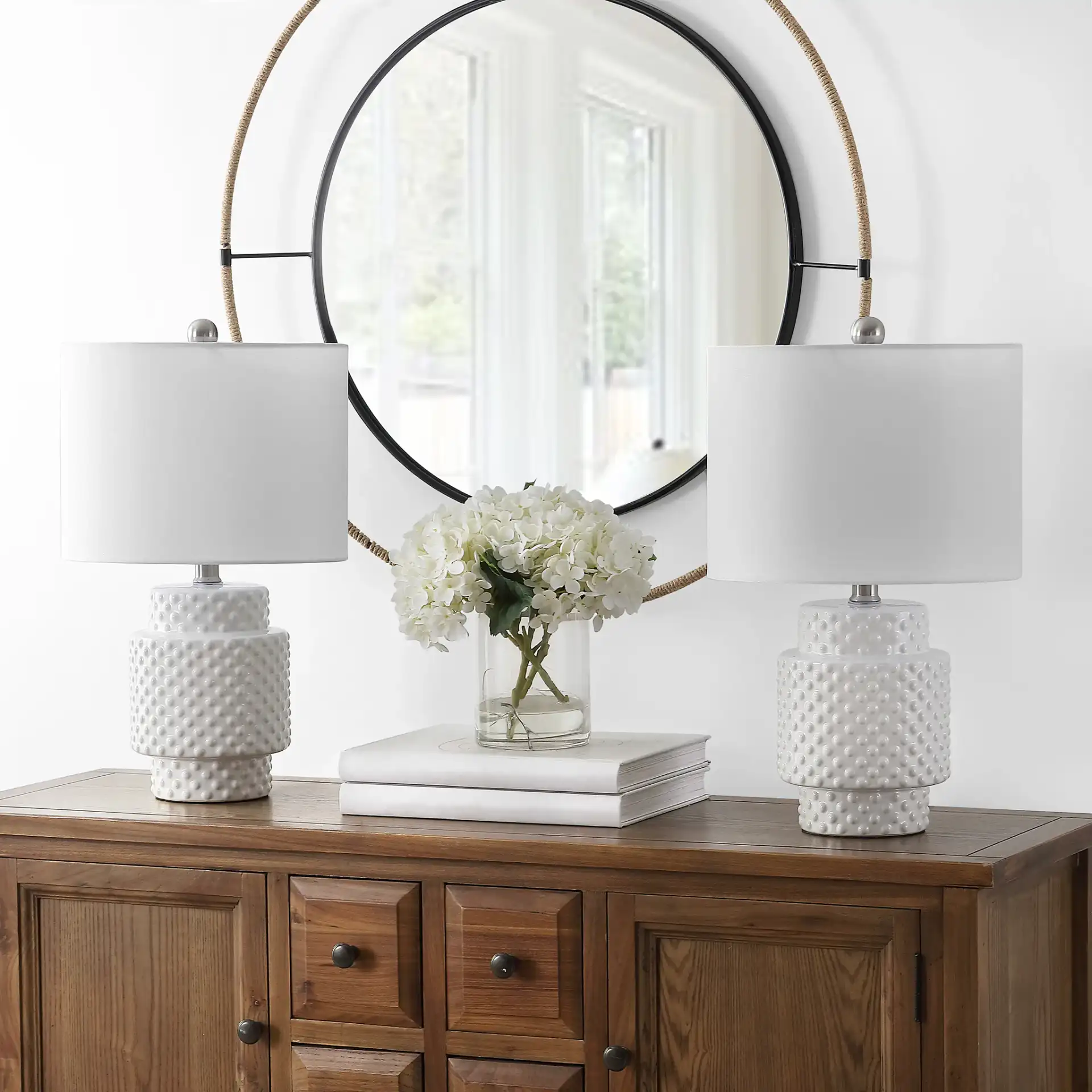 Sonter Table Lamp (Set Of 2) in White in a styled room