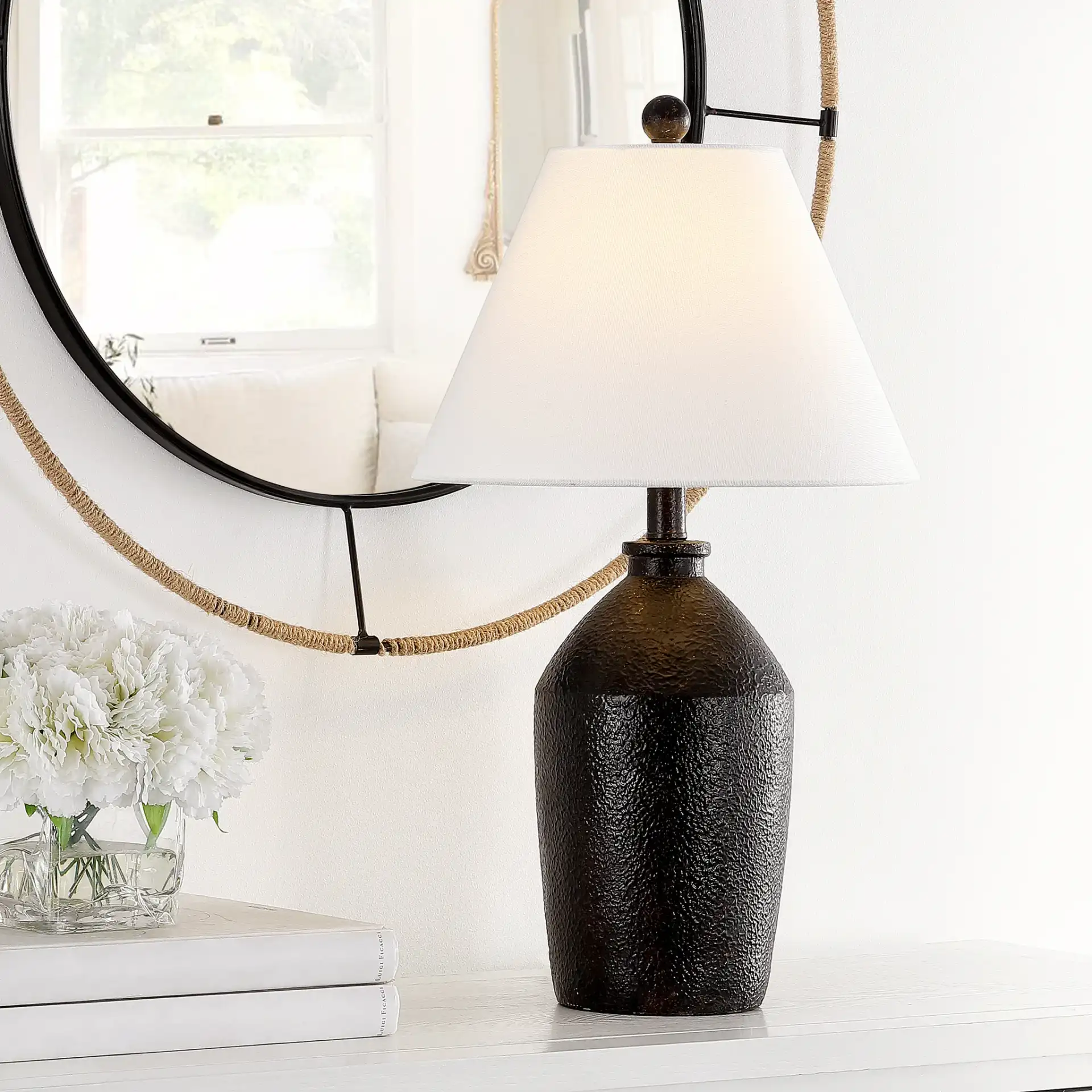 Selna Table Lamp in Brown in a styled room