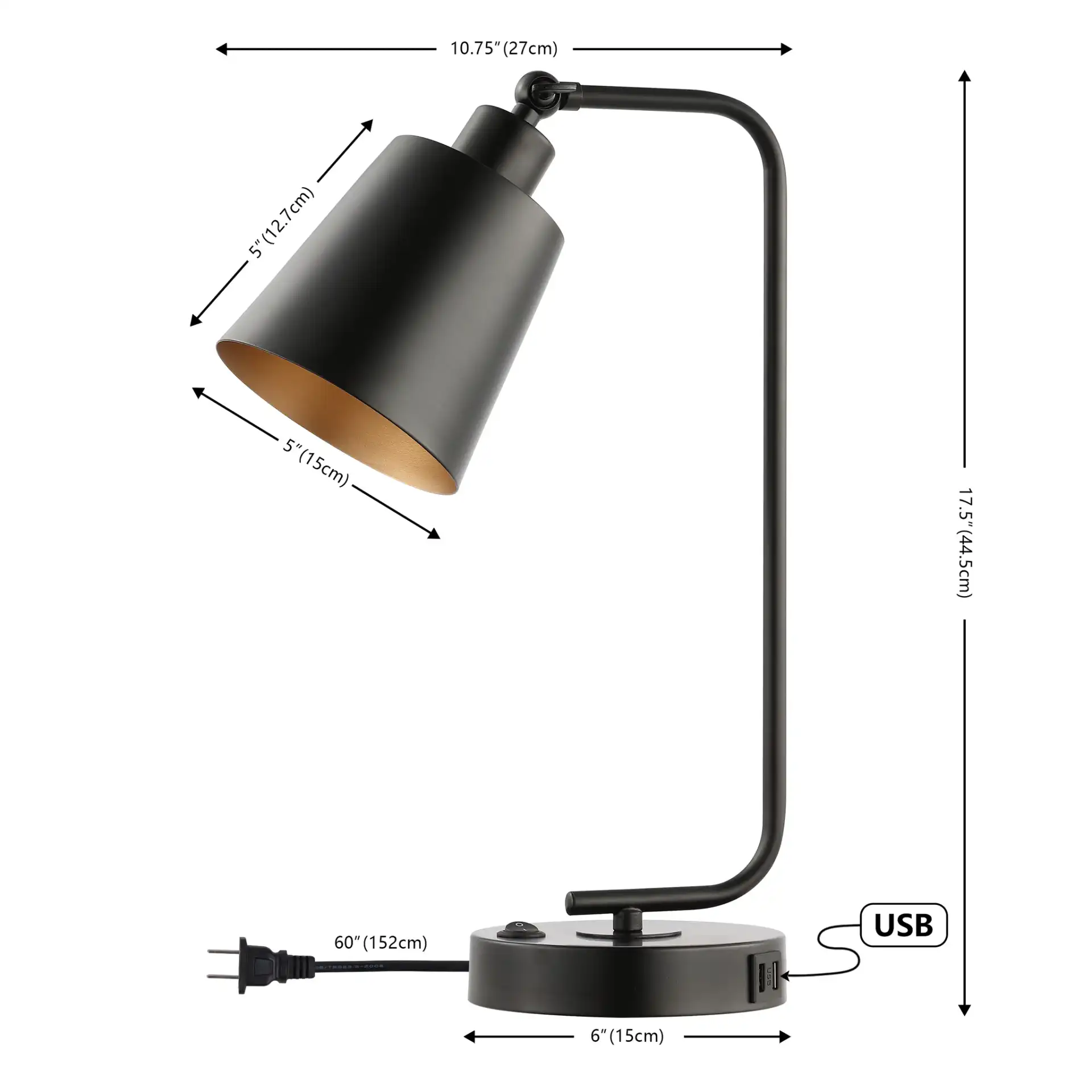 Nobel Table Lamp With Usb in Black, detail view