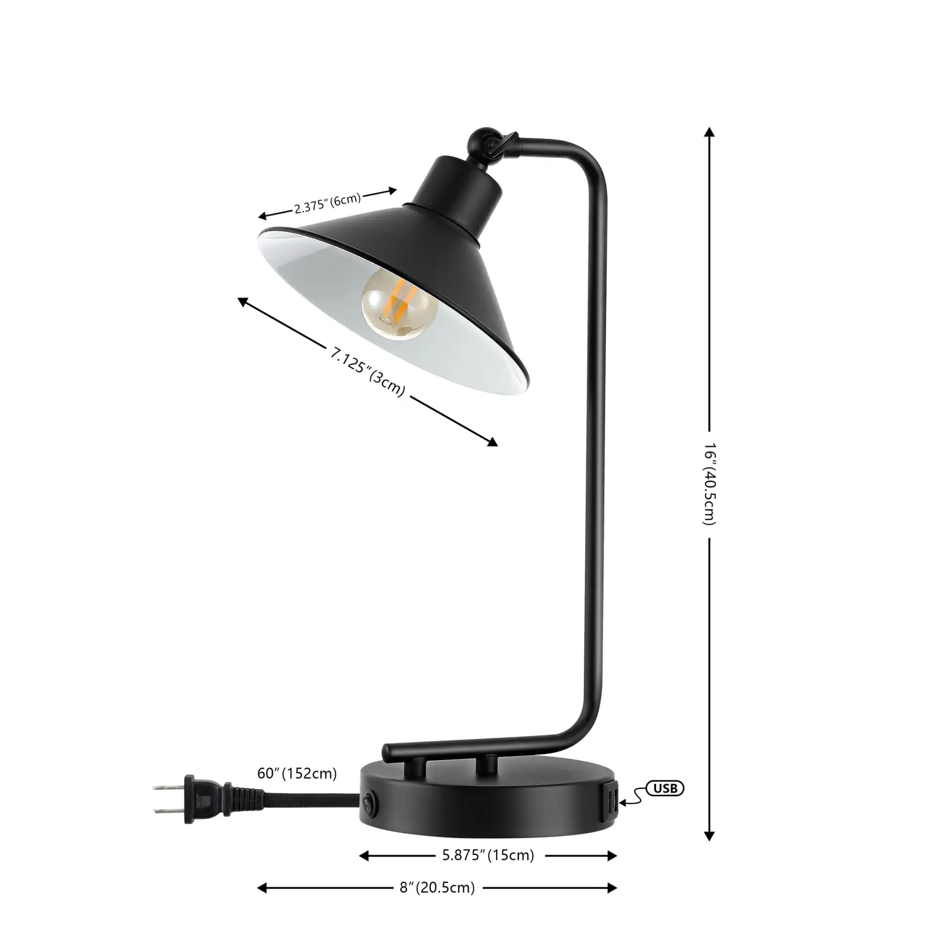 Nadav Table Lamp With Usb in Black, detail view