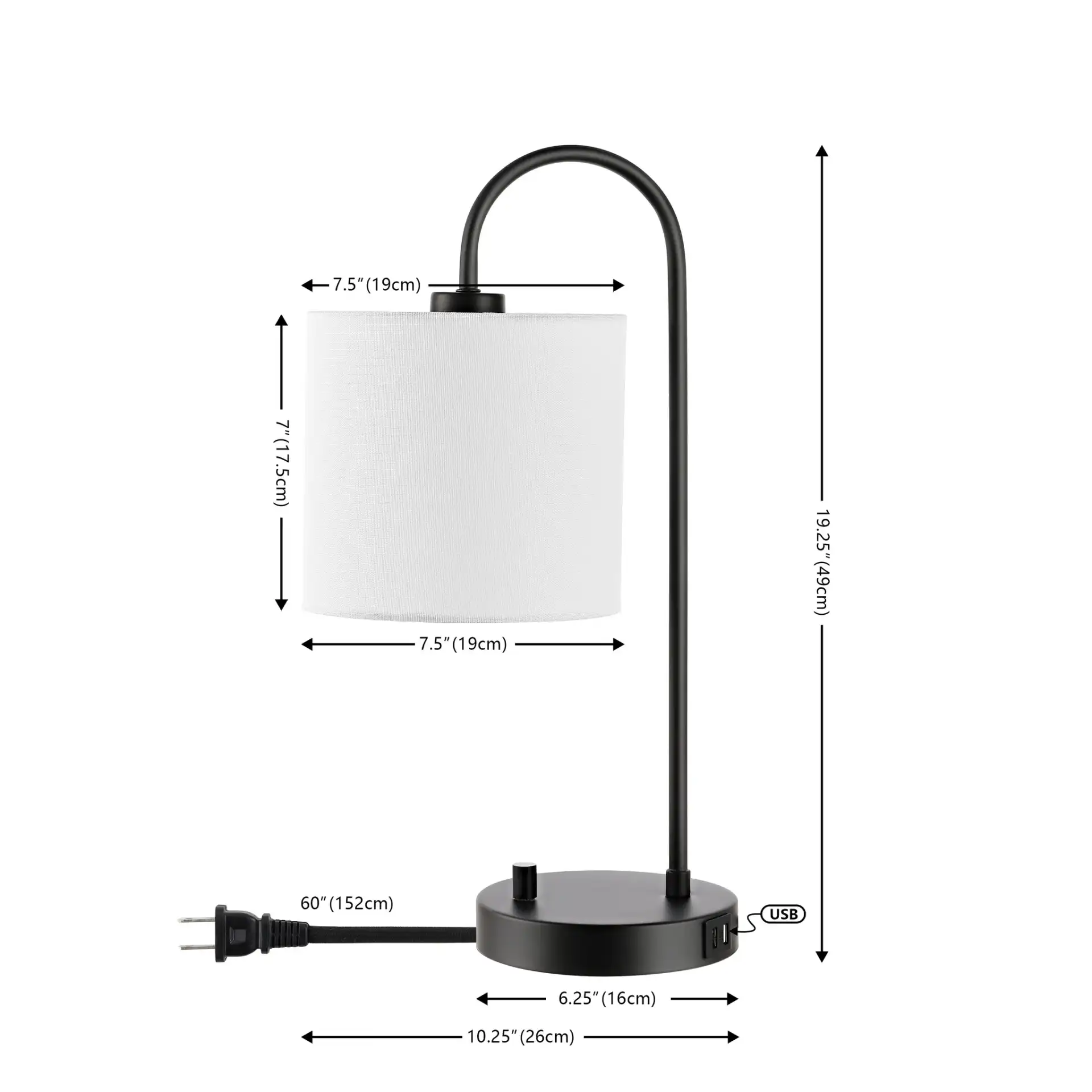 Lybrin Table Lamp With Usb in Black, detail view