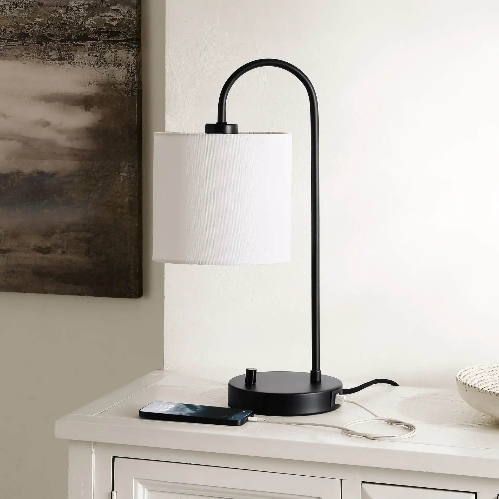 Lybrin Table Lamp With Usb in Black in a styled room