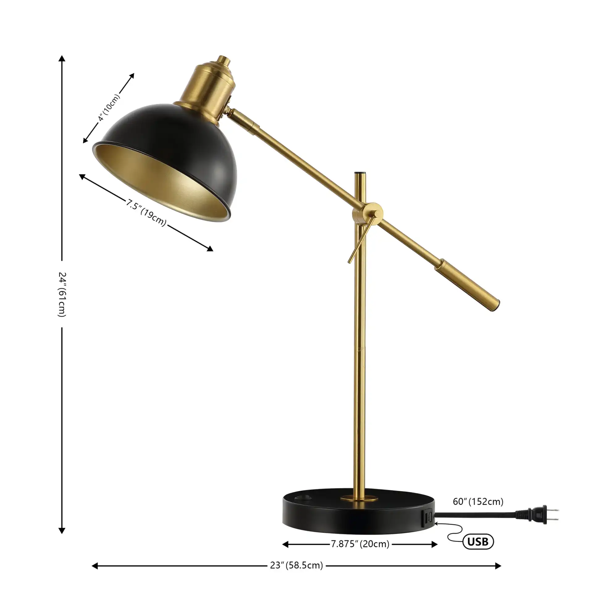 Amur Table Lamp With Usb in Black / Brass, detail view
