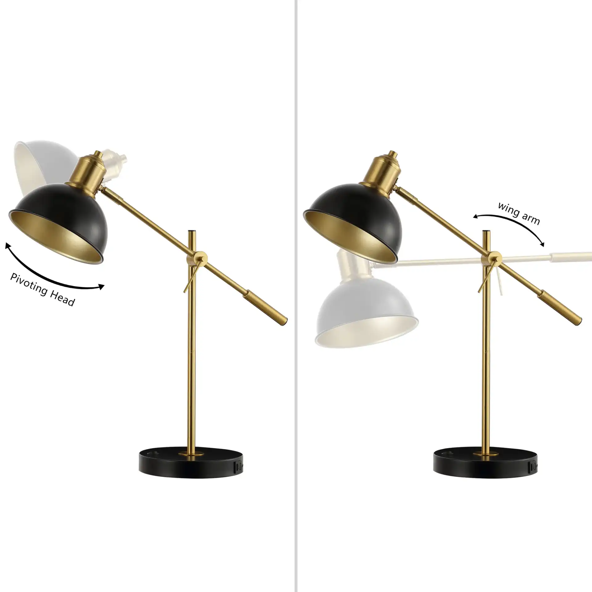 Amur Table Lamp With Usb in Black / Brass, detail view
