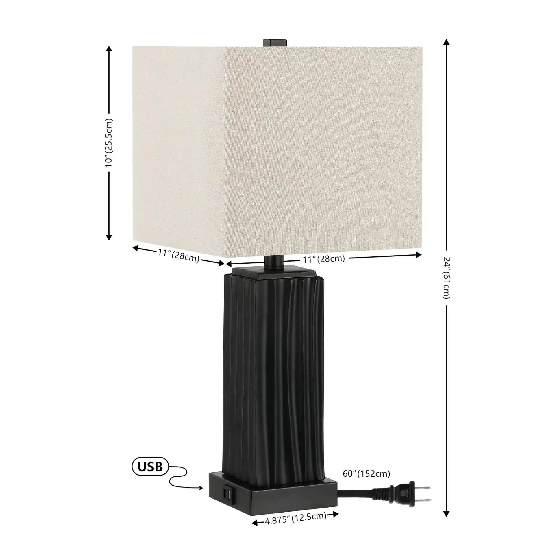 Park Table Lamp With Usb in Black, detail view