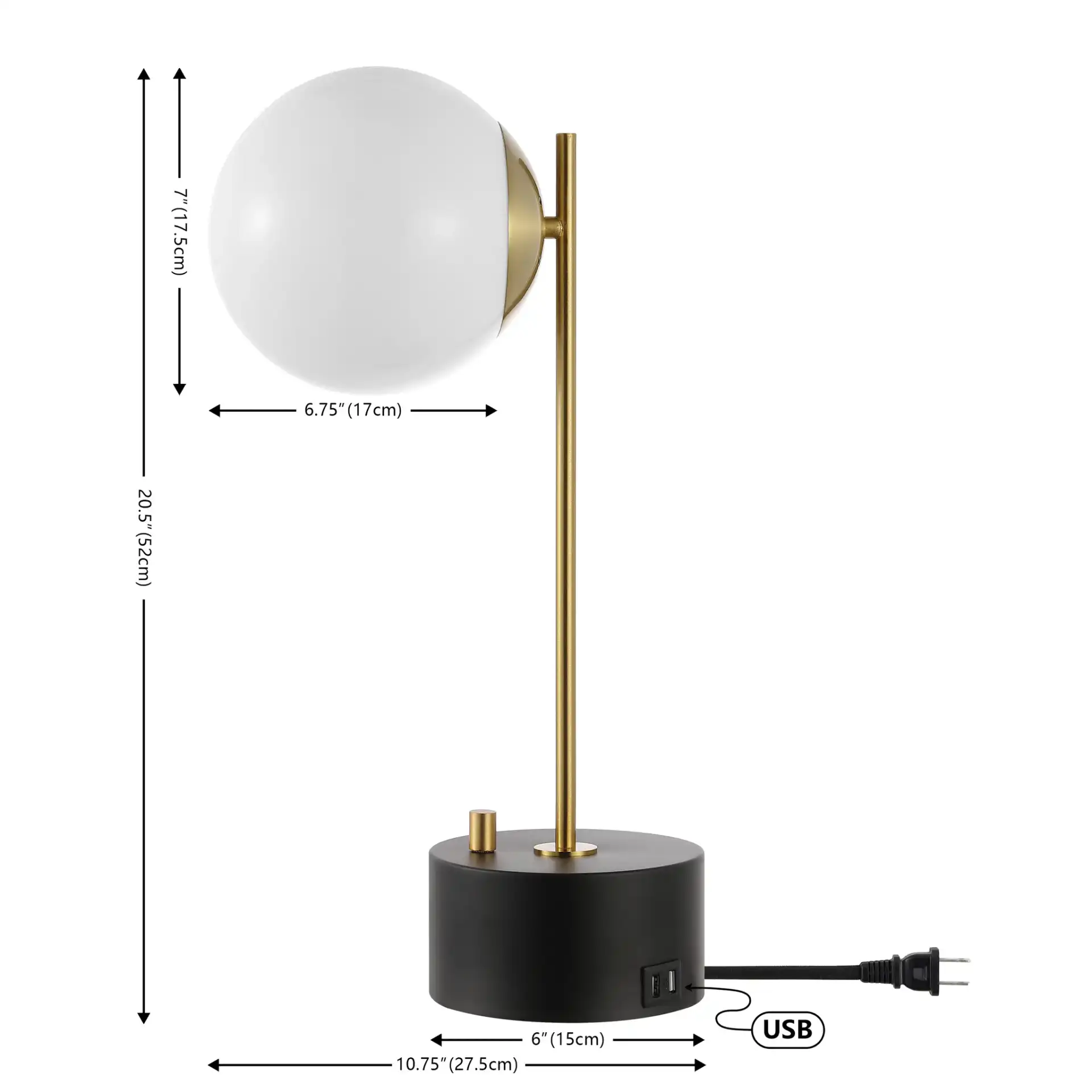 Ryu Table Lamp With Usb in Brass / Black, detail view