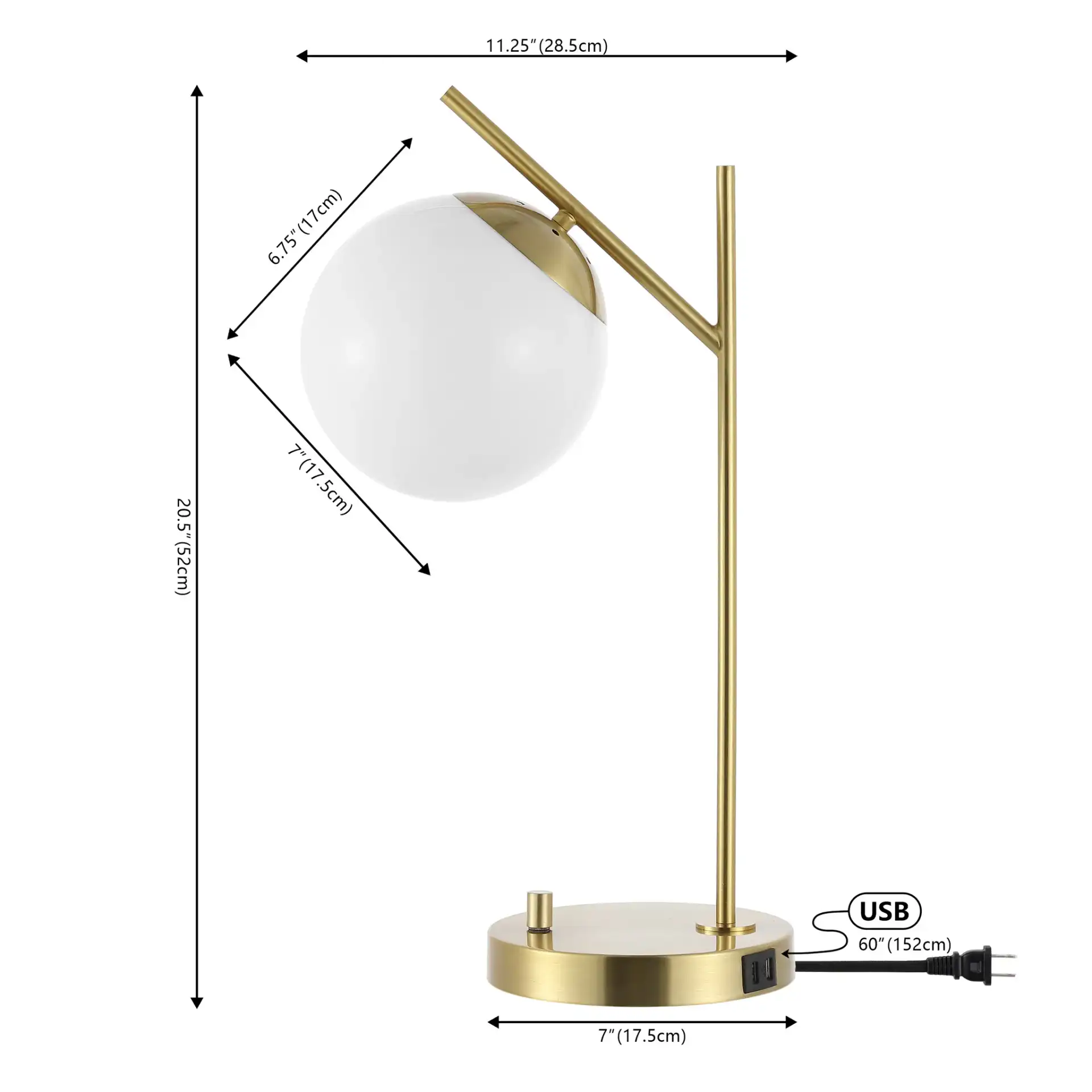 Suna Table Lamp With Usb in Brass, detail view