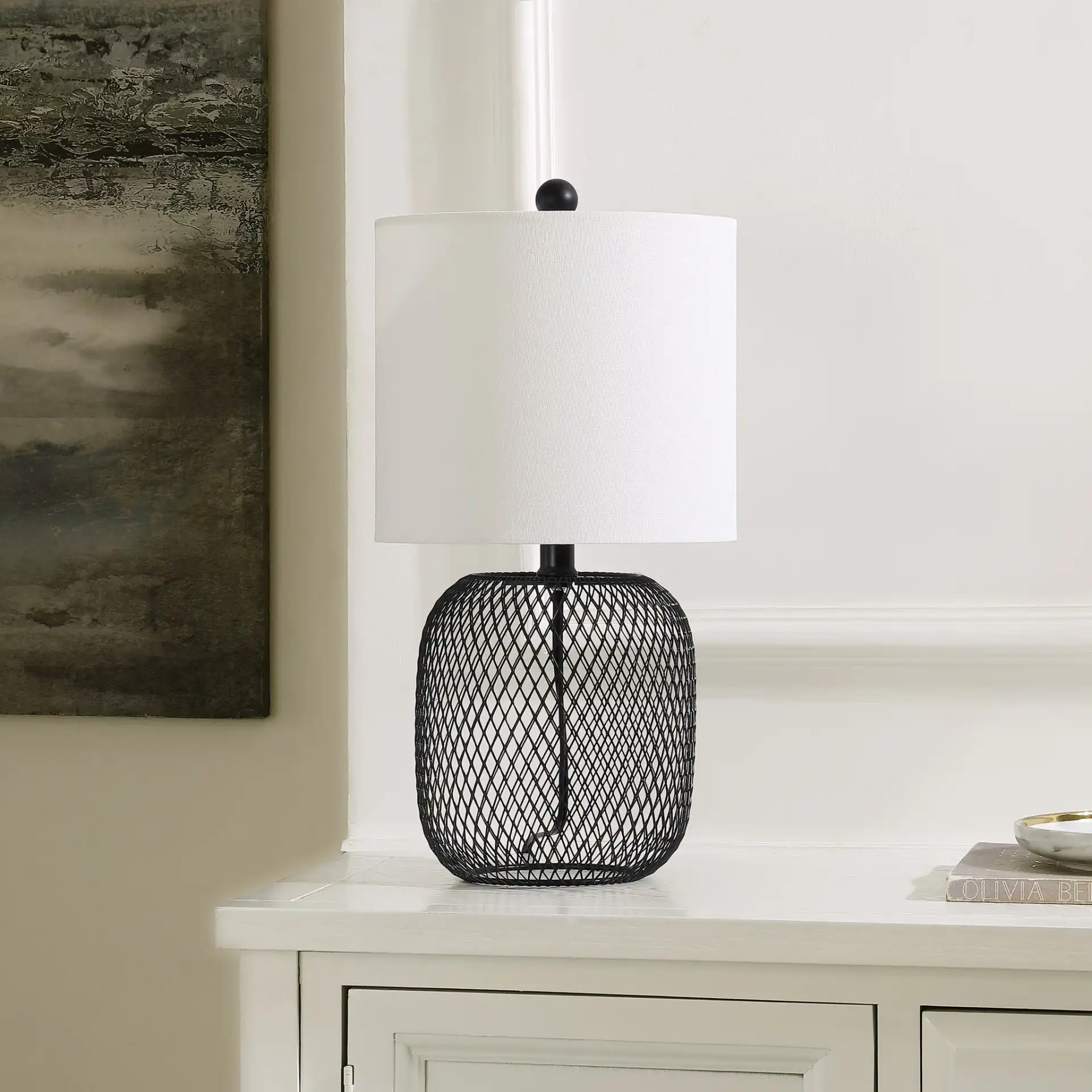 Novis Table Lamp in Black in a styled room