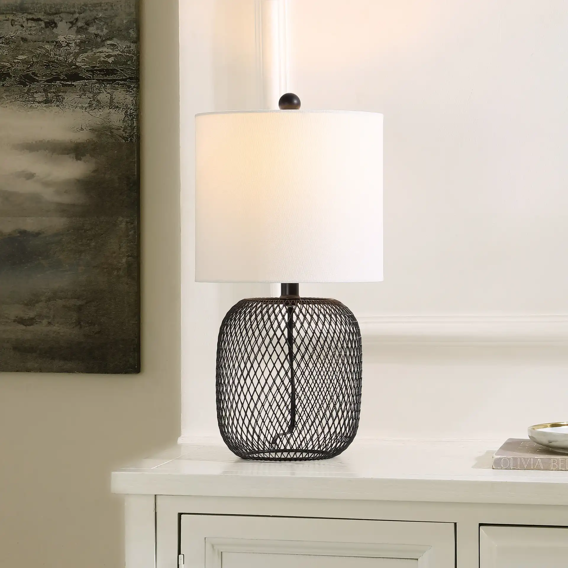 Novis Table Lamp in Black in a styled room