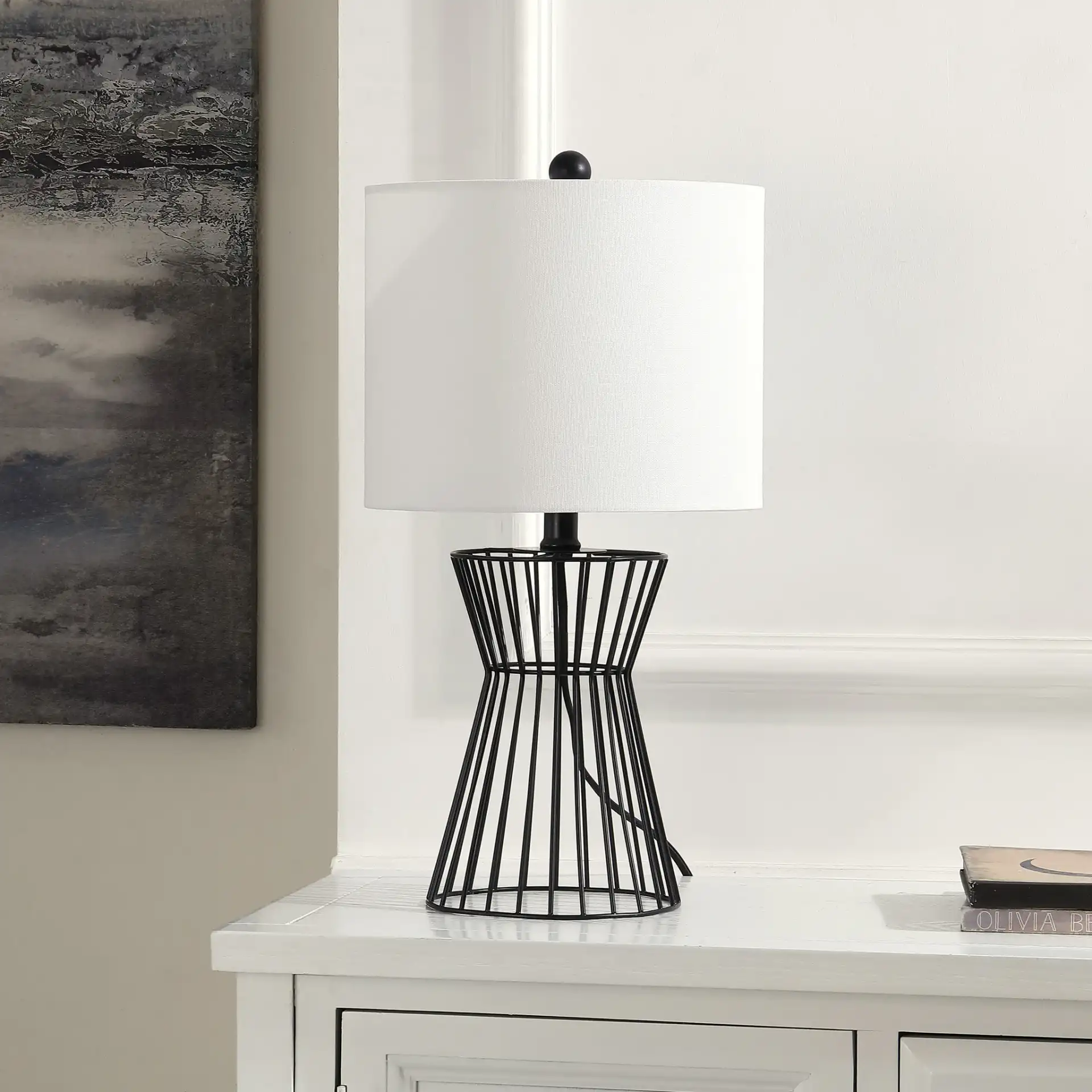 Rayna Table Lamp in Black in a styled room