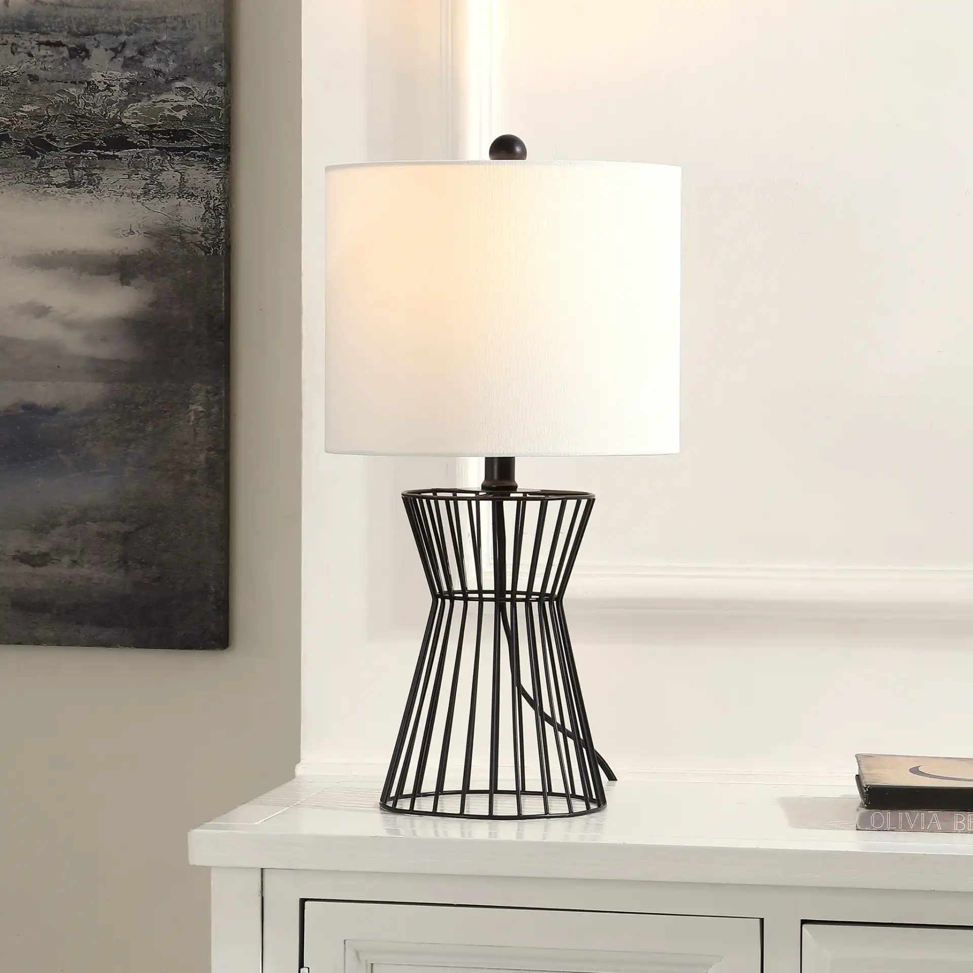 Rayna Table Lamp in Black in a styled room