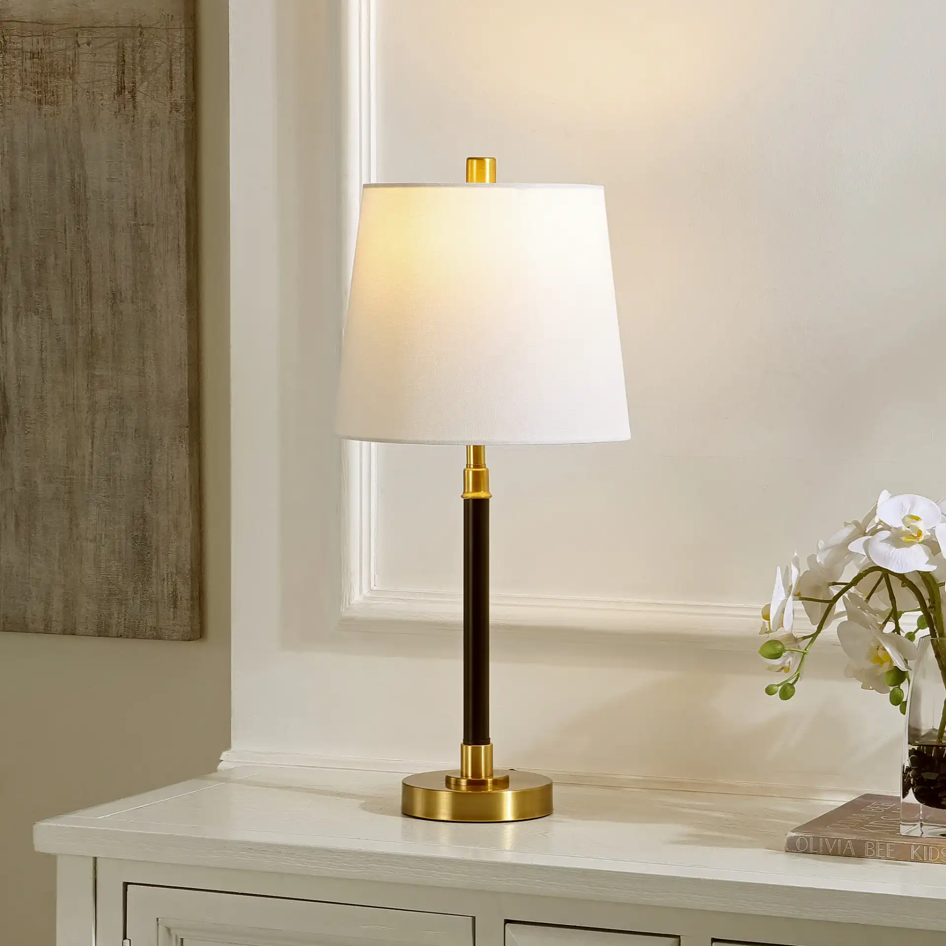 Vitale Table Lamp in Black / Brass in a styled room