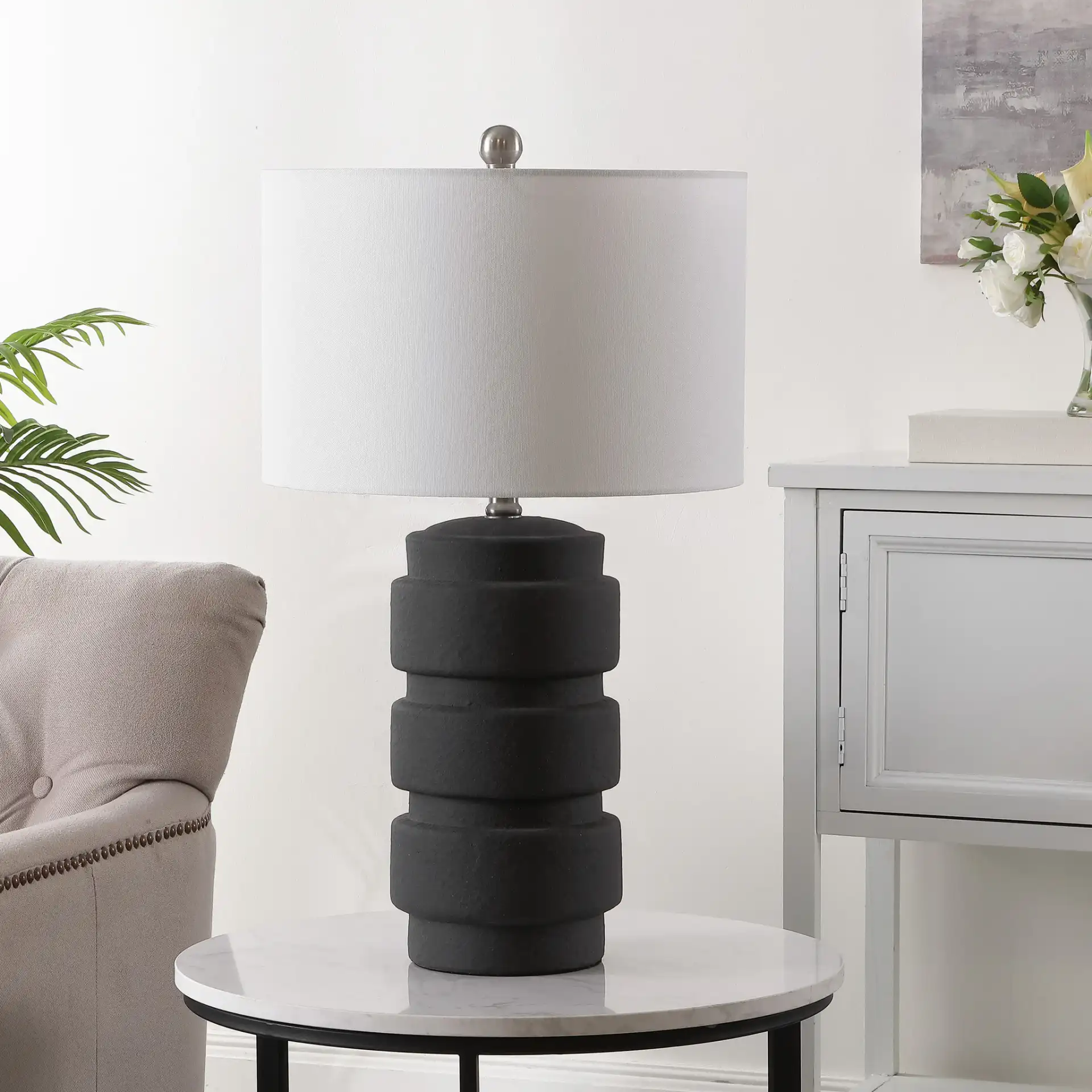 Sero Table Lamp in Black in a styled room