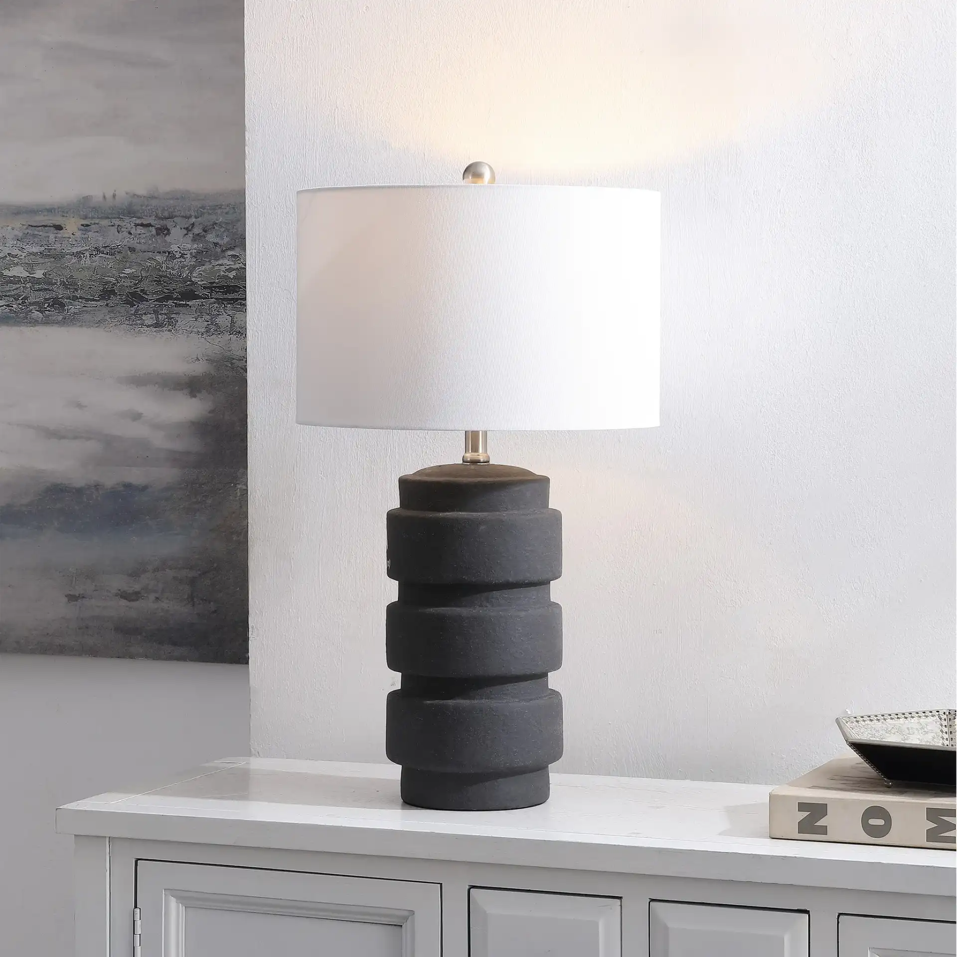 Sero Table Lamp in Black in a styled room