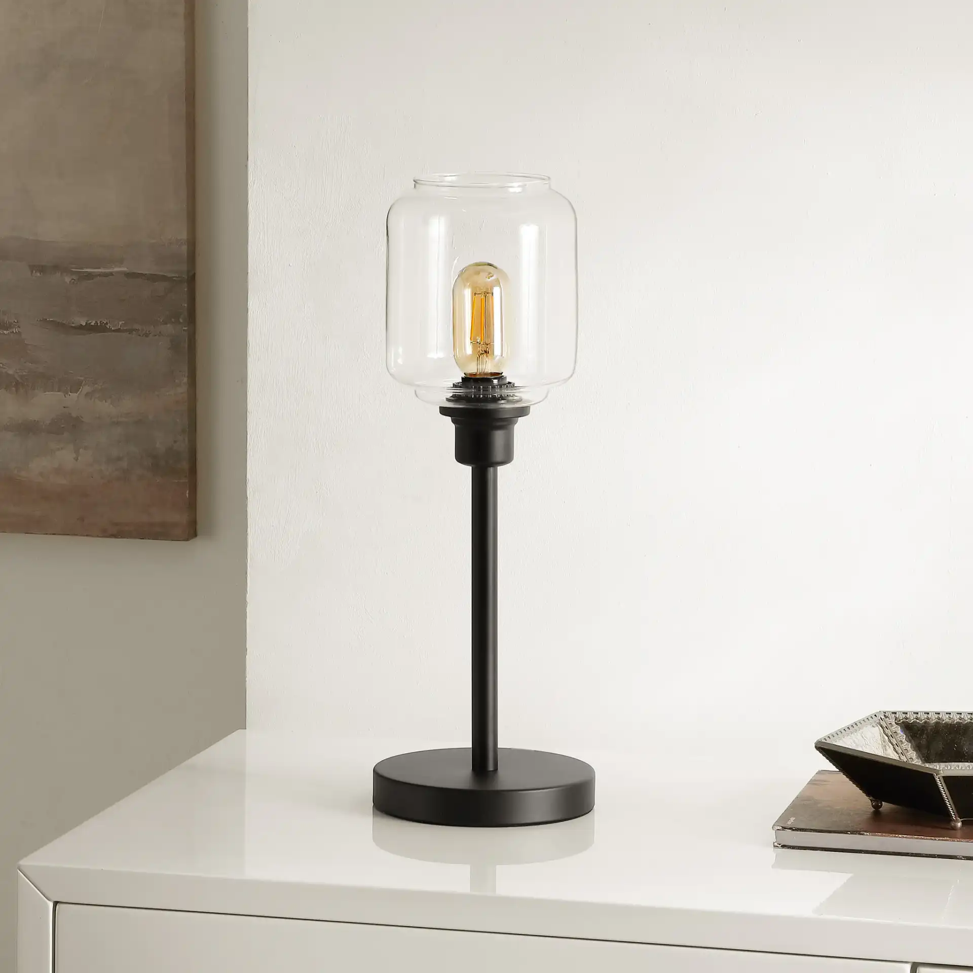 Seyi Table Lamp in Black in a styled room