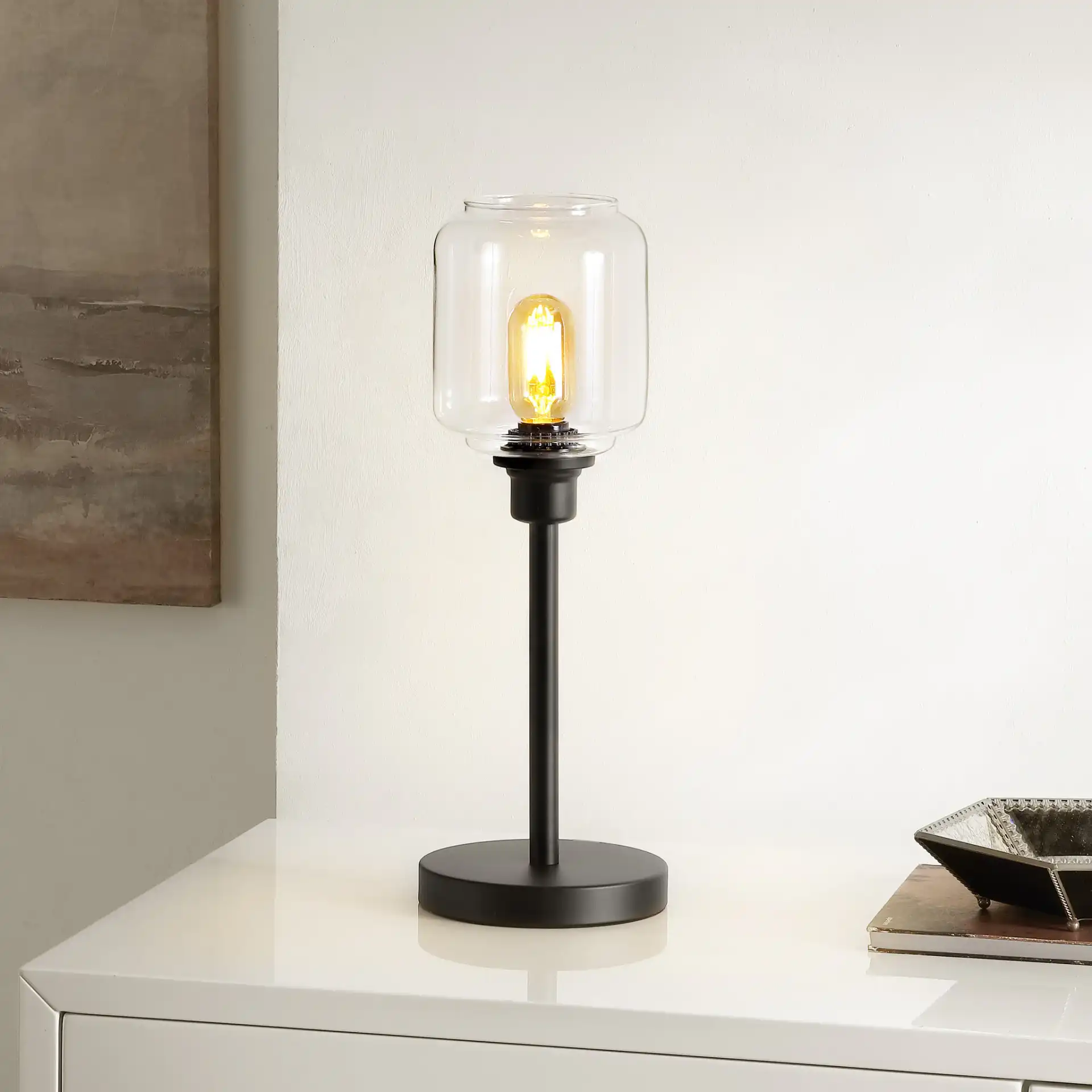 Seyi Table Lamp in Black in a styled room