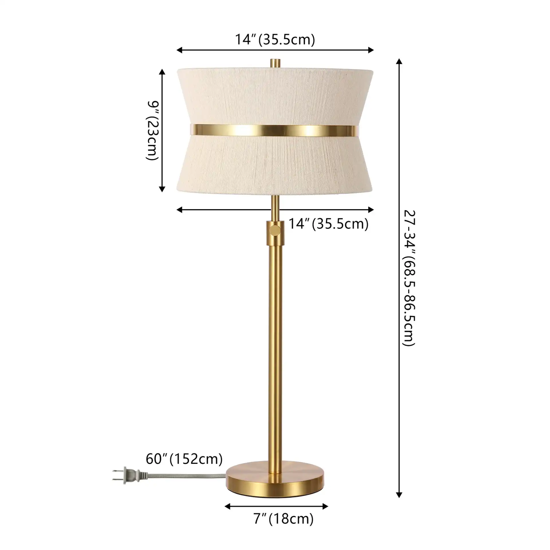 Mika Table Lamp in Bleached Natural / Brass, detail view