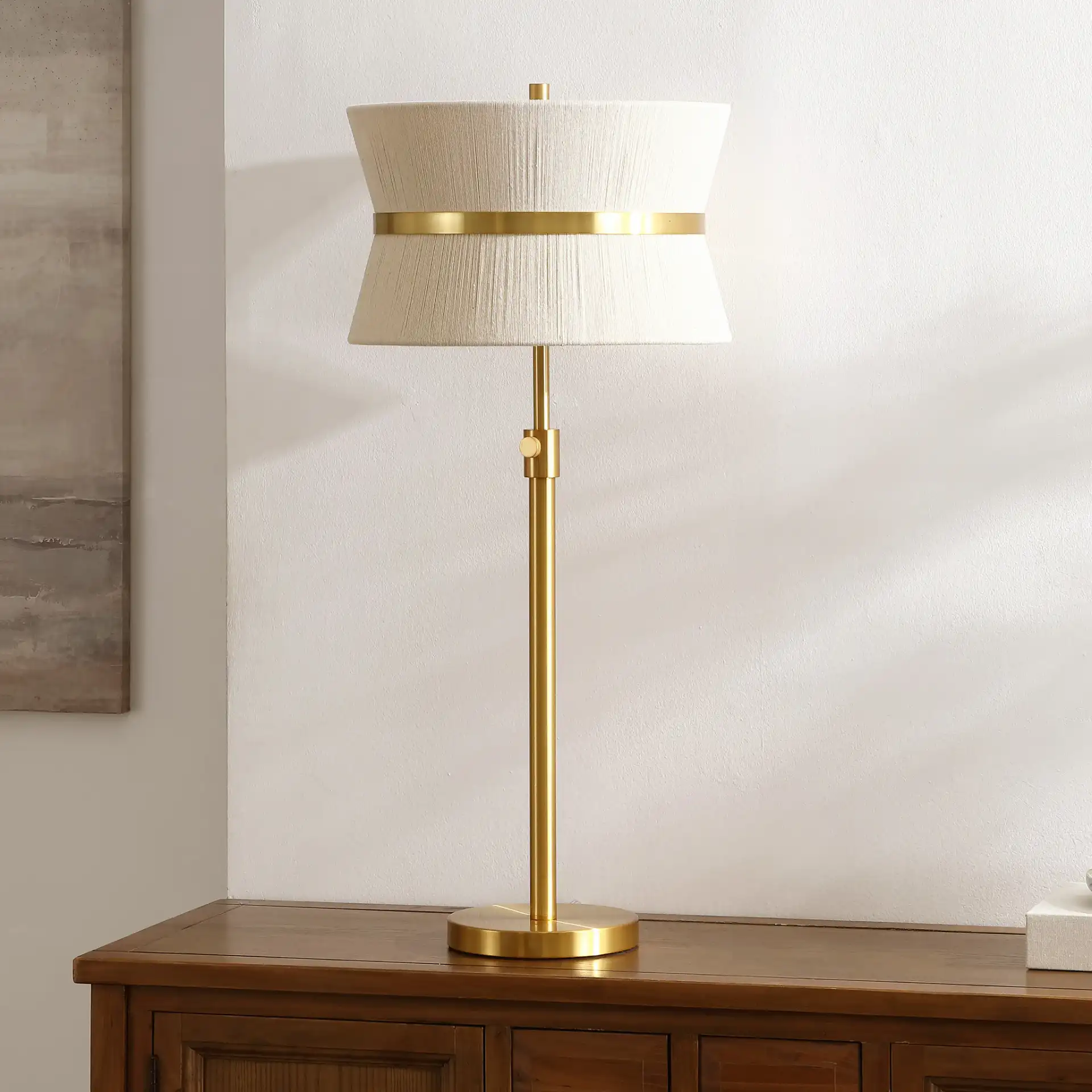Mika Table Lamp in Bleached Natural / Brass in a styled room