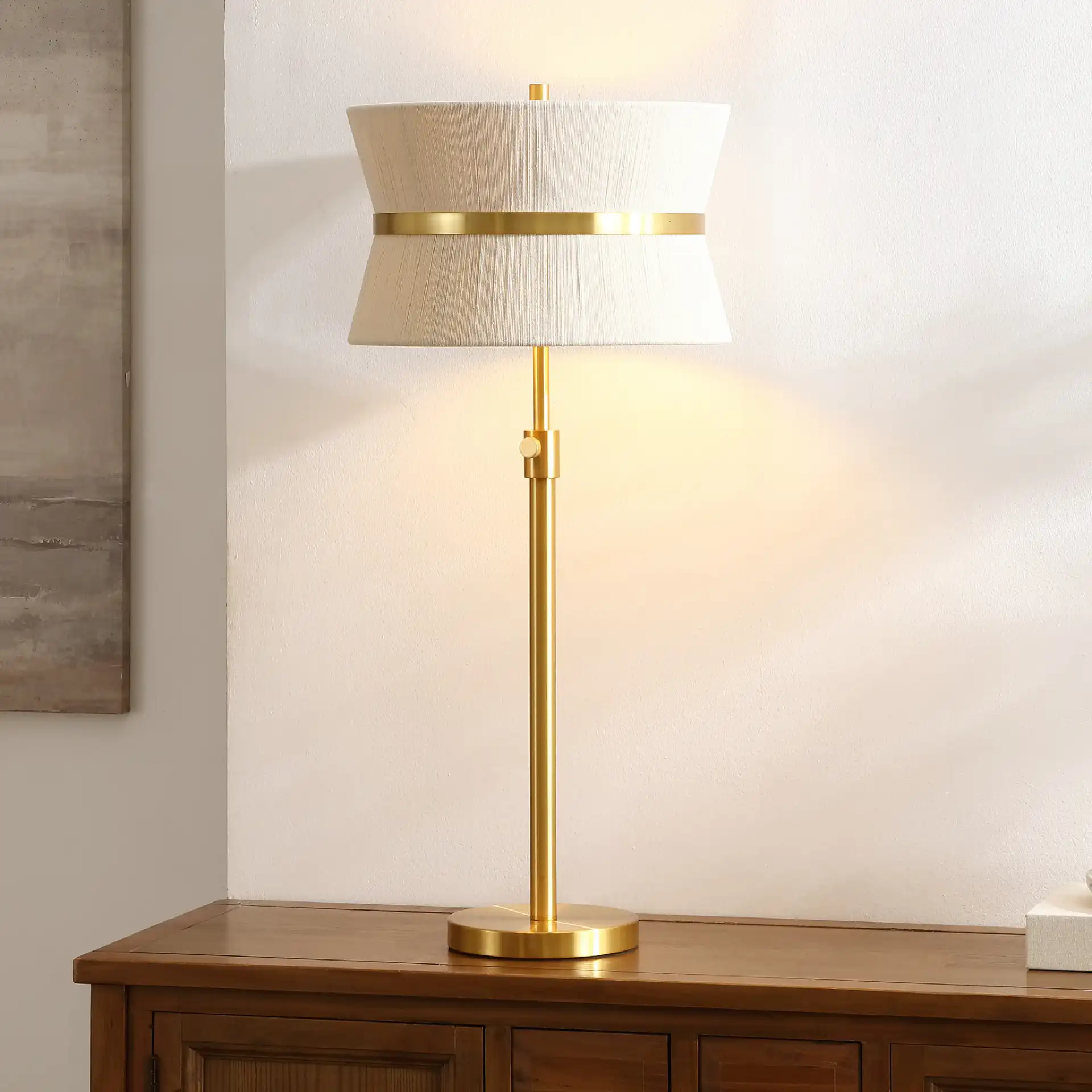Mika Table Lamp in Bleached Natural / Brass in a styled room