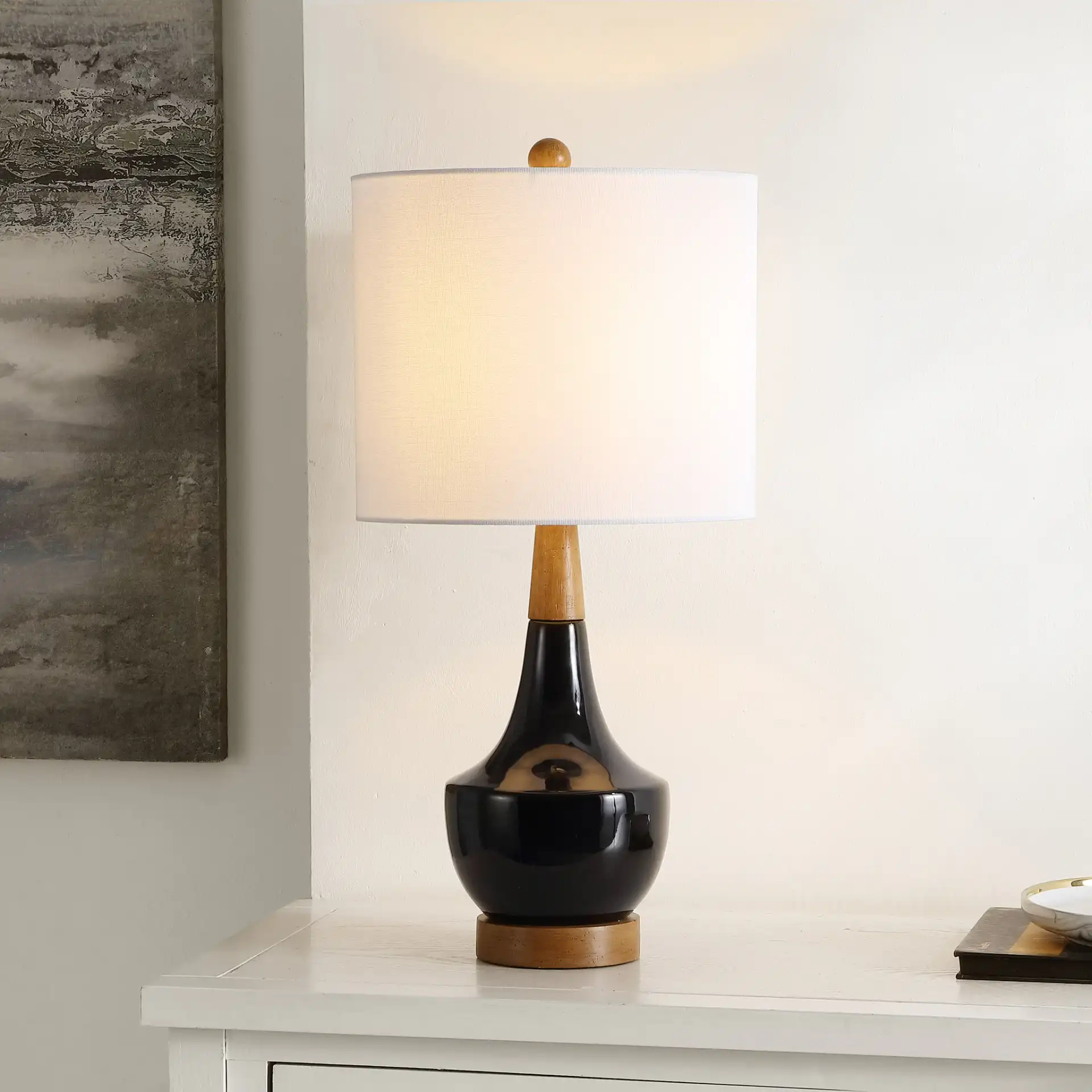 Edalyn Table Lamp in Black / Natural in a styled room