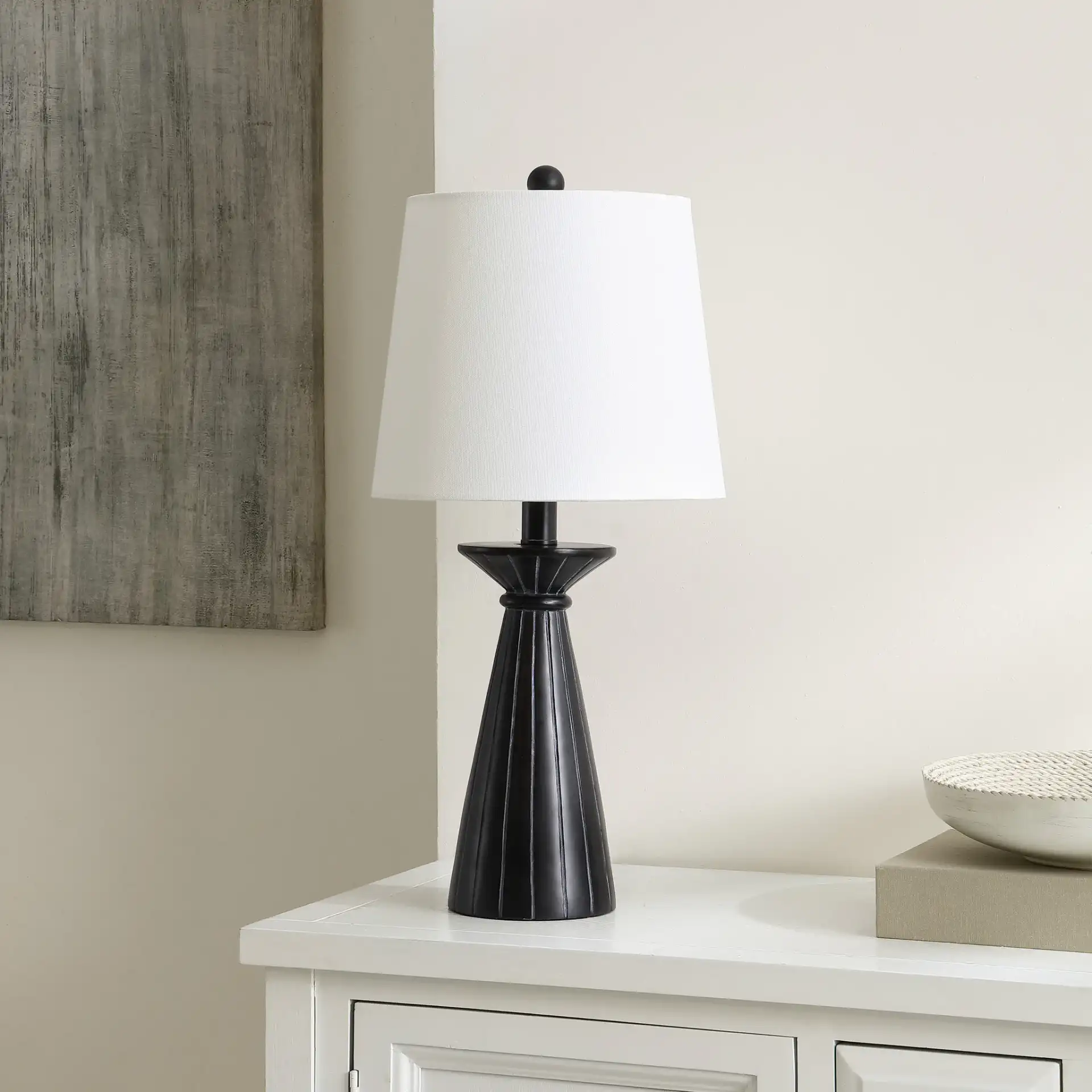 Raye Table Lamp in Black in a styled room