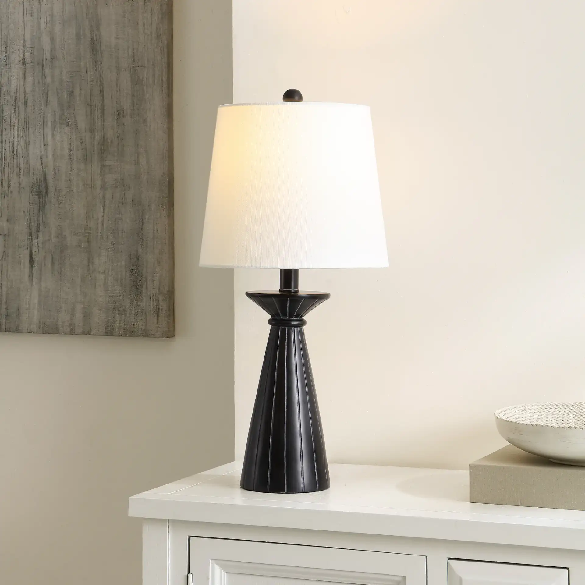 Raye Table Lamp in Black in a styled room