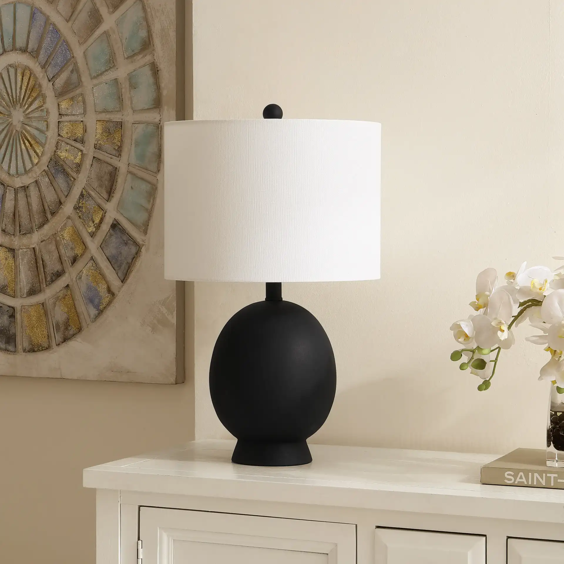 Muse Table Lamp in Black in a styled room