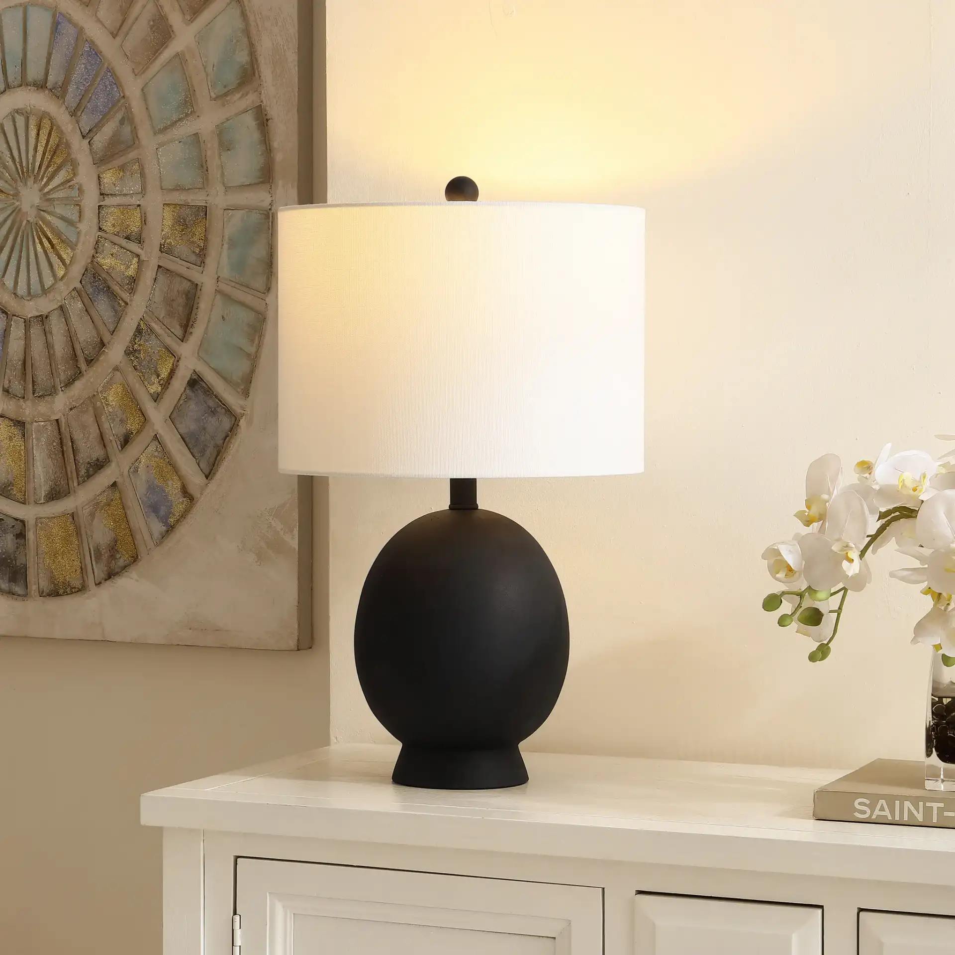 Muse Table Lamp in Black in a styled room