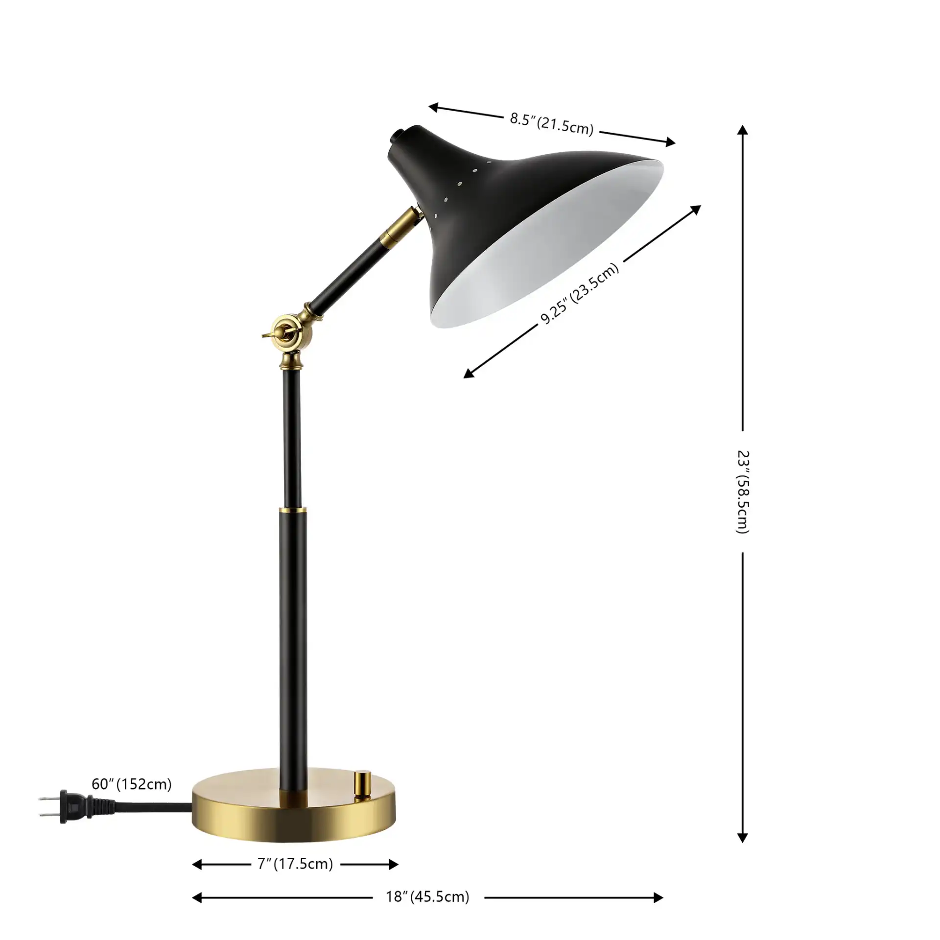 Author Table Lamp With Usb in Black / Brass, detail view