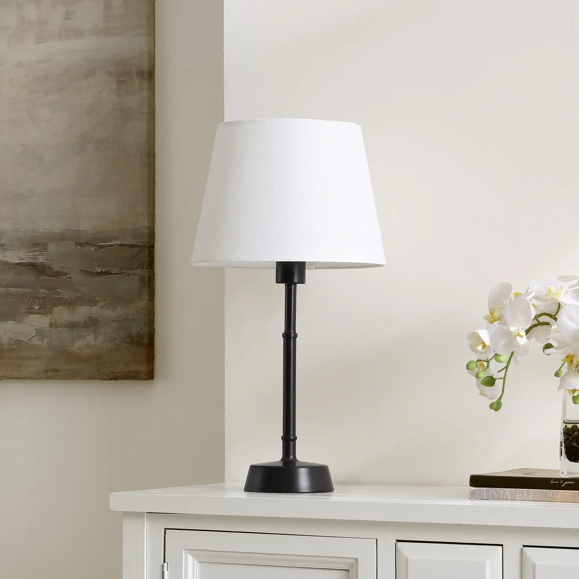 Nysa Table Lamp in Black in a styled room