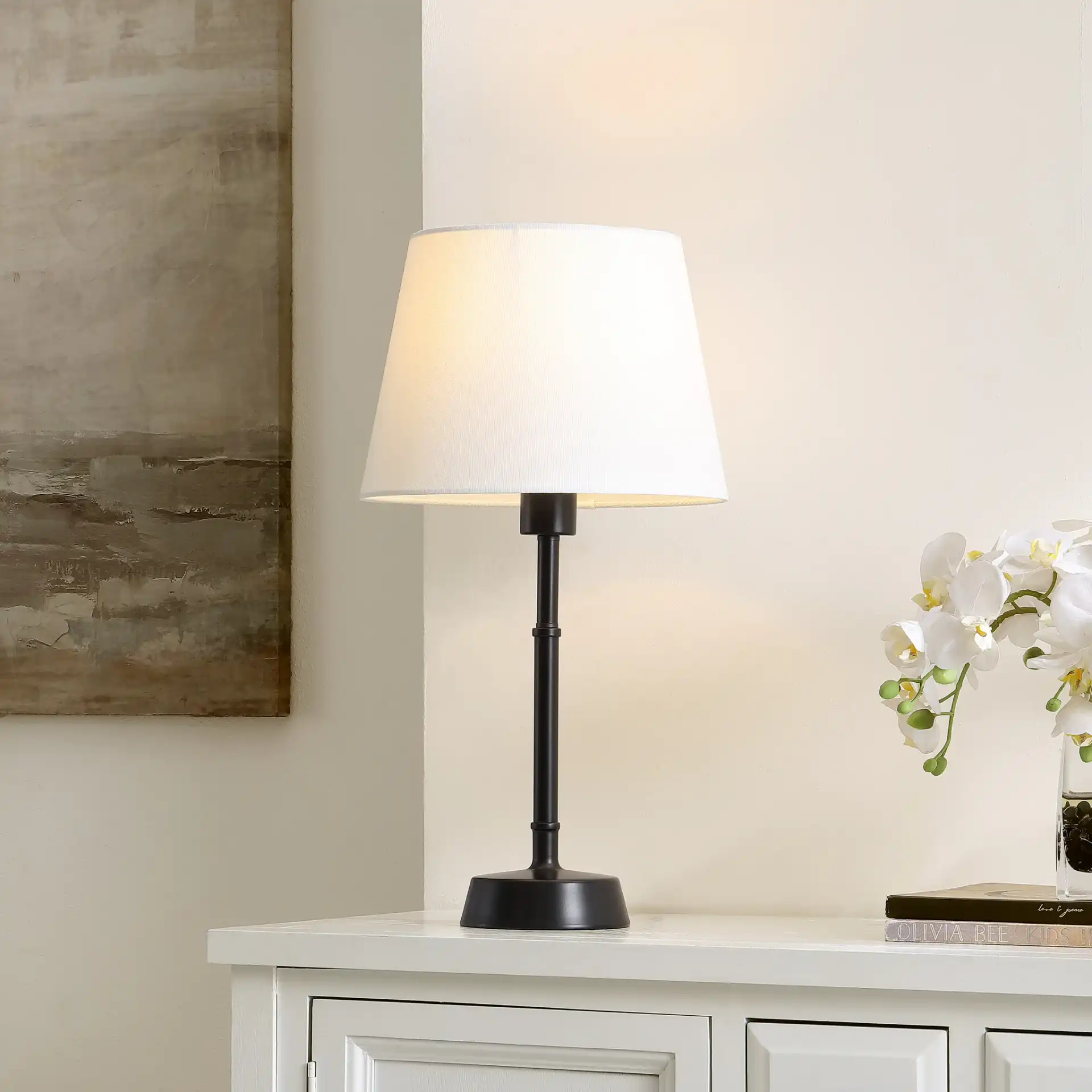 Nysa Table Lamp in Black in a styled room