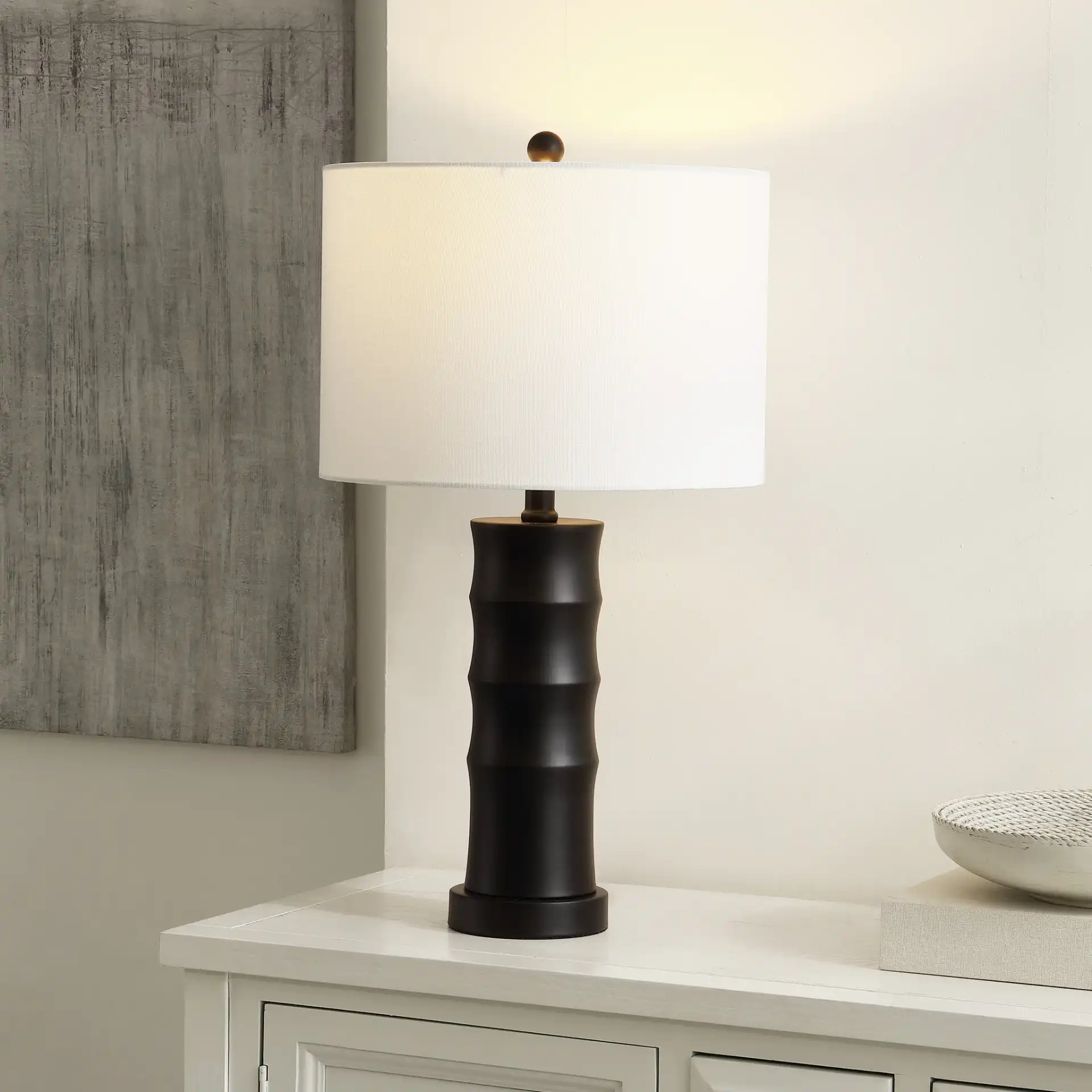 Zamora Table Lamp in Black in a styled room