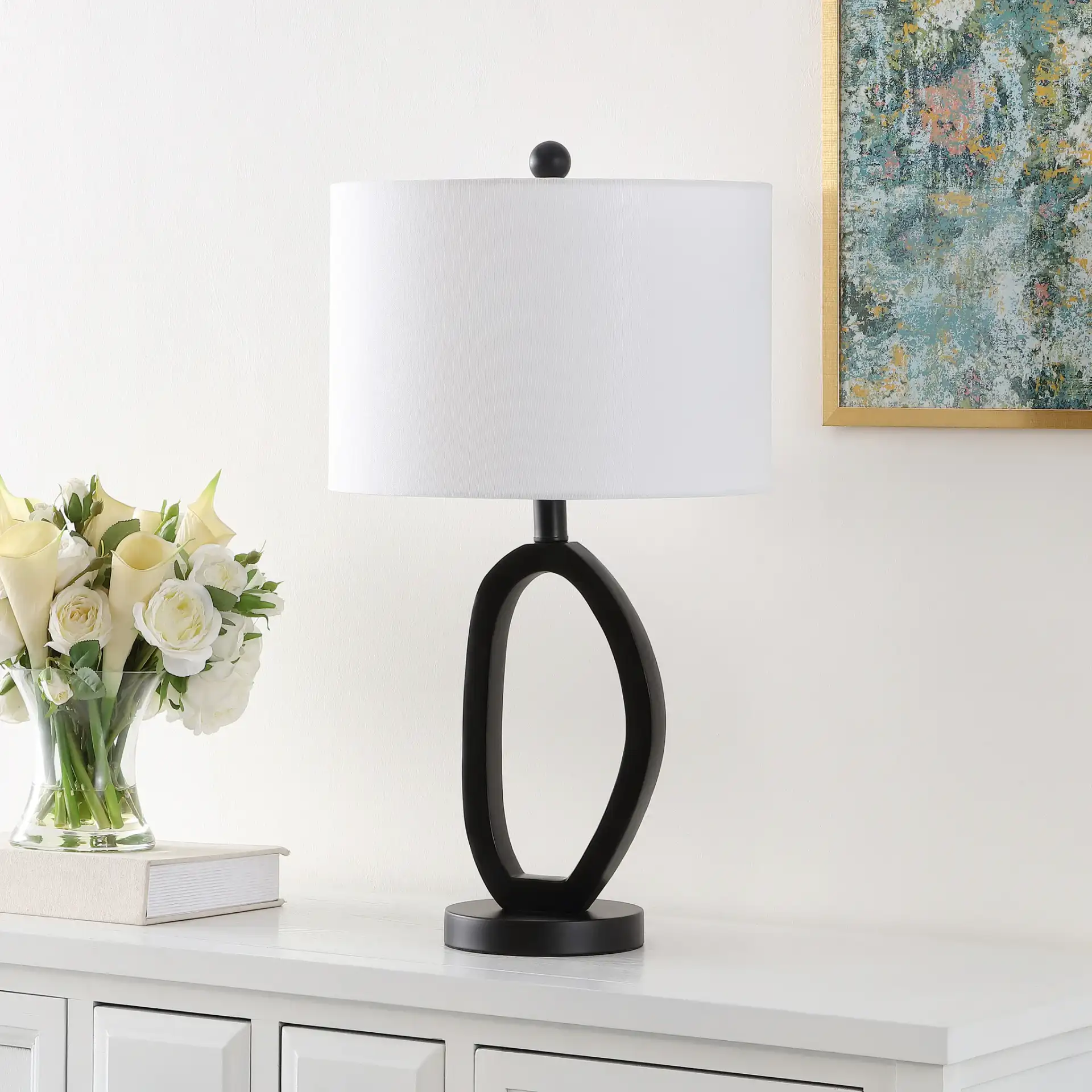 Verne Table Lamp in Black in a styled room