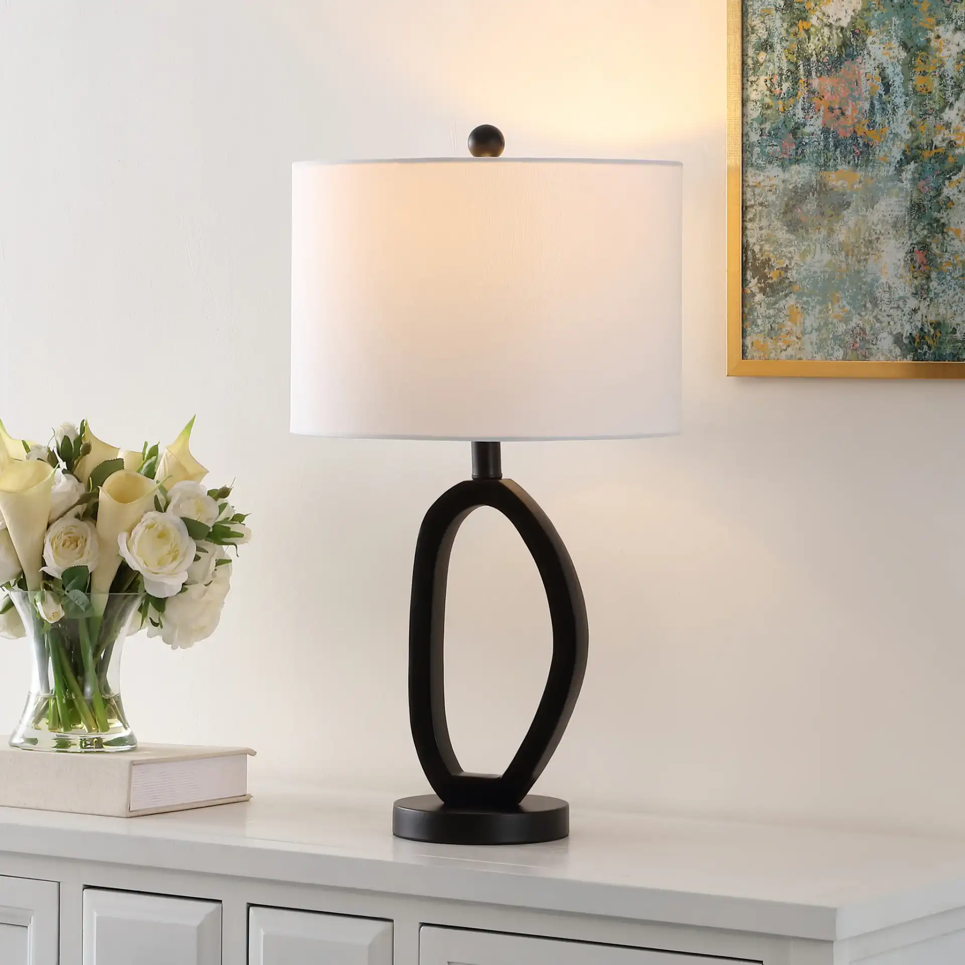 Verne Table Lamp in Black in a styled room