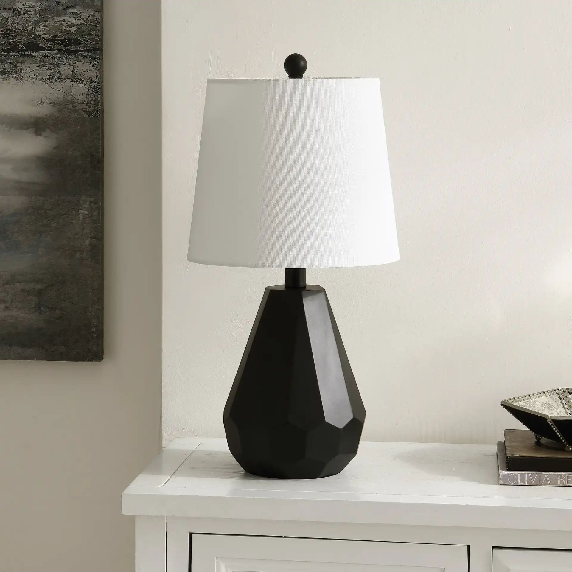 Seira Table Lamp in Black in a styled room