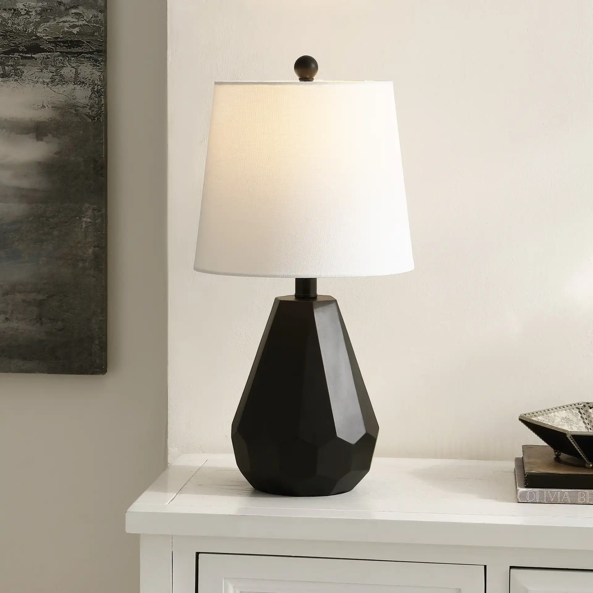 Seira Table Lamp in Black in a styled room
