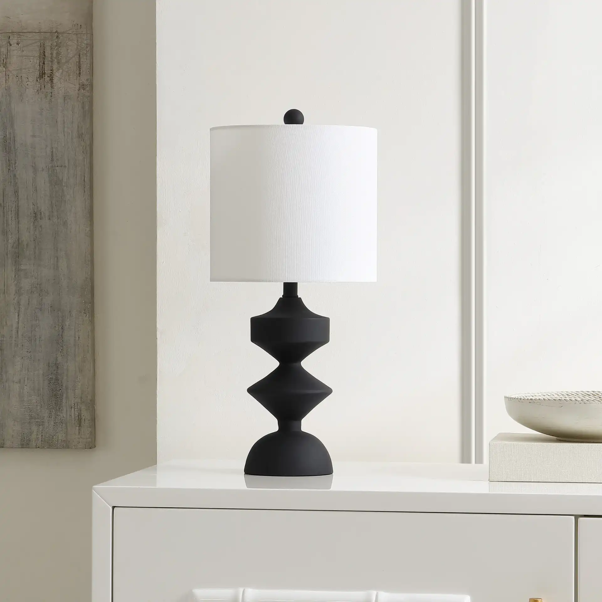 Riza Table Lamp in Black in a styled room