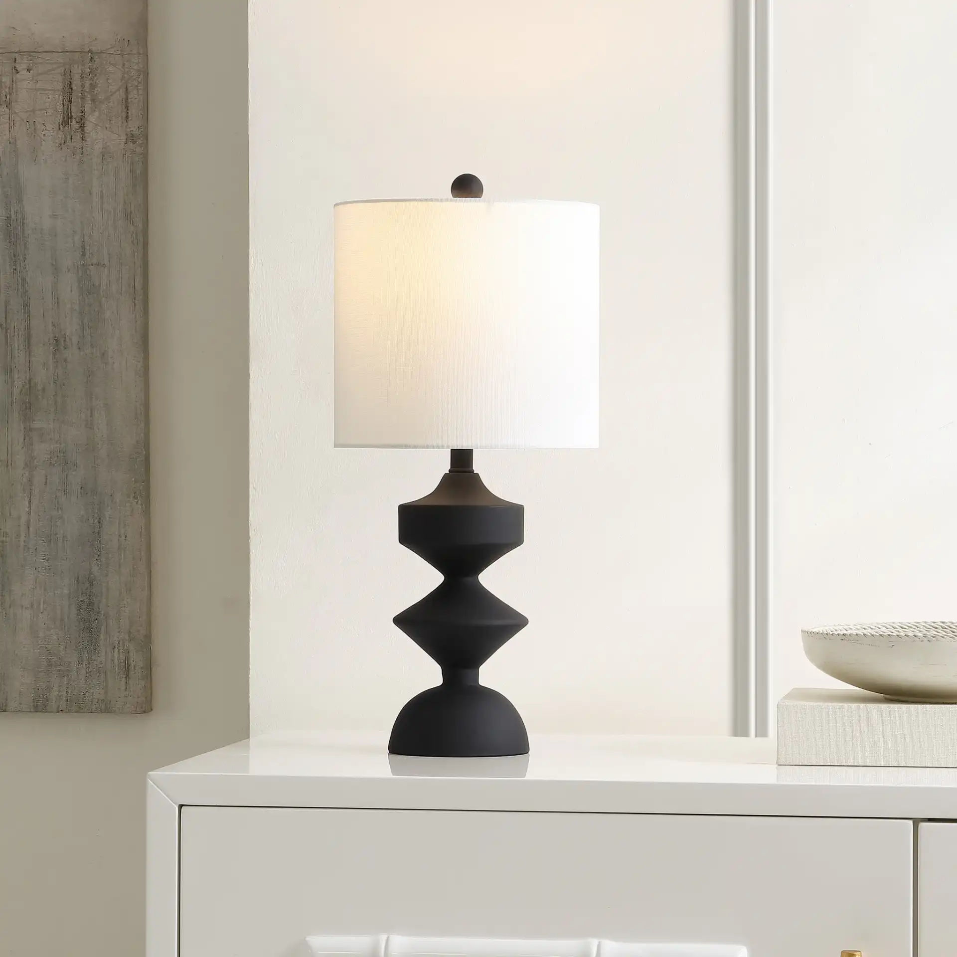 Riza Table Lamp in Black in a styled room
