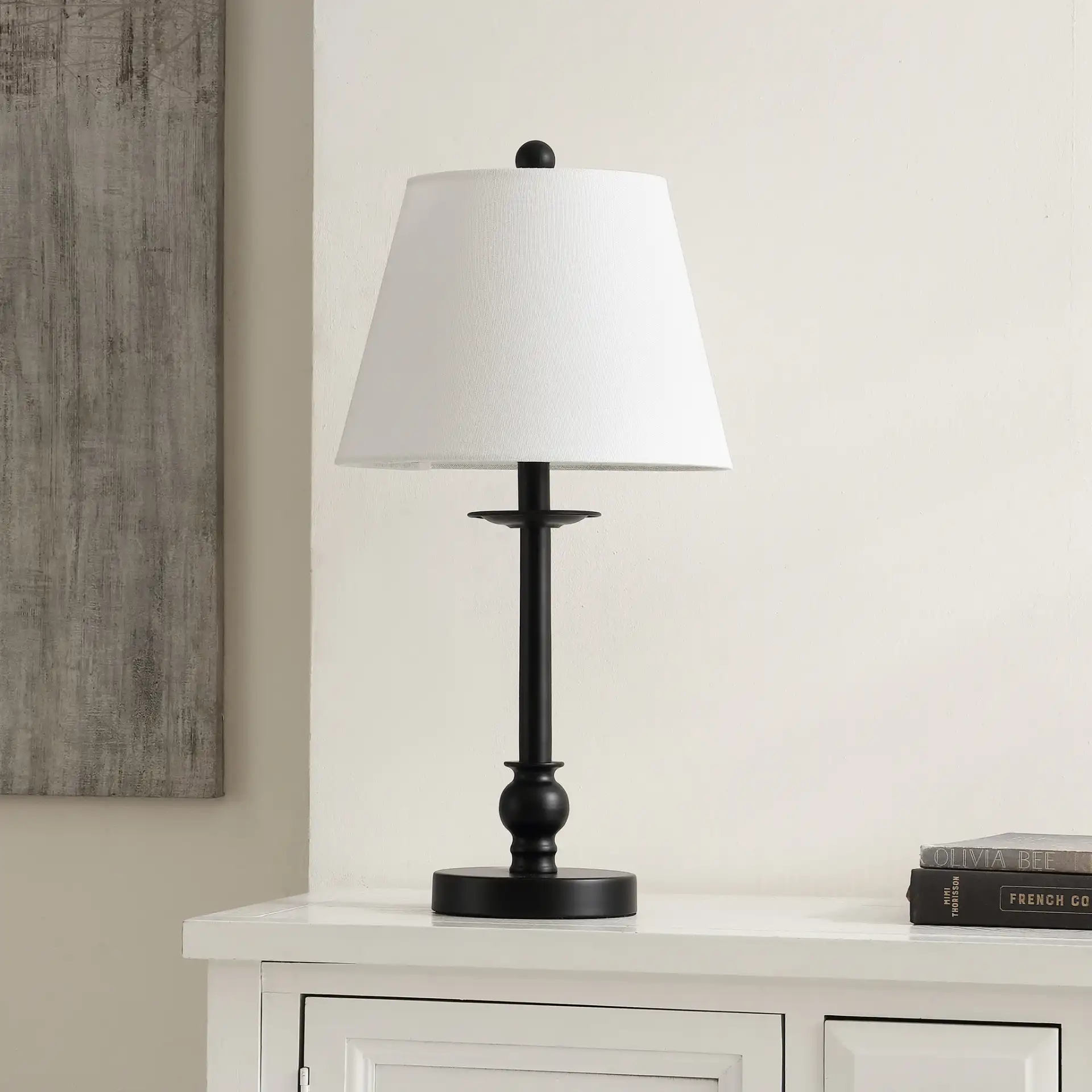 Clysa Table Lamp in Black in a styled room