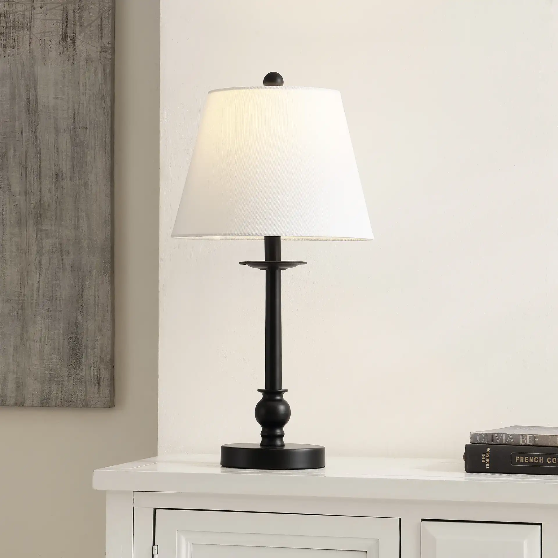 Clysa Table Lamp in Black in a styled room