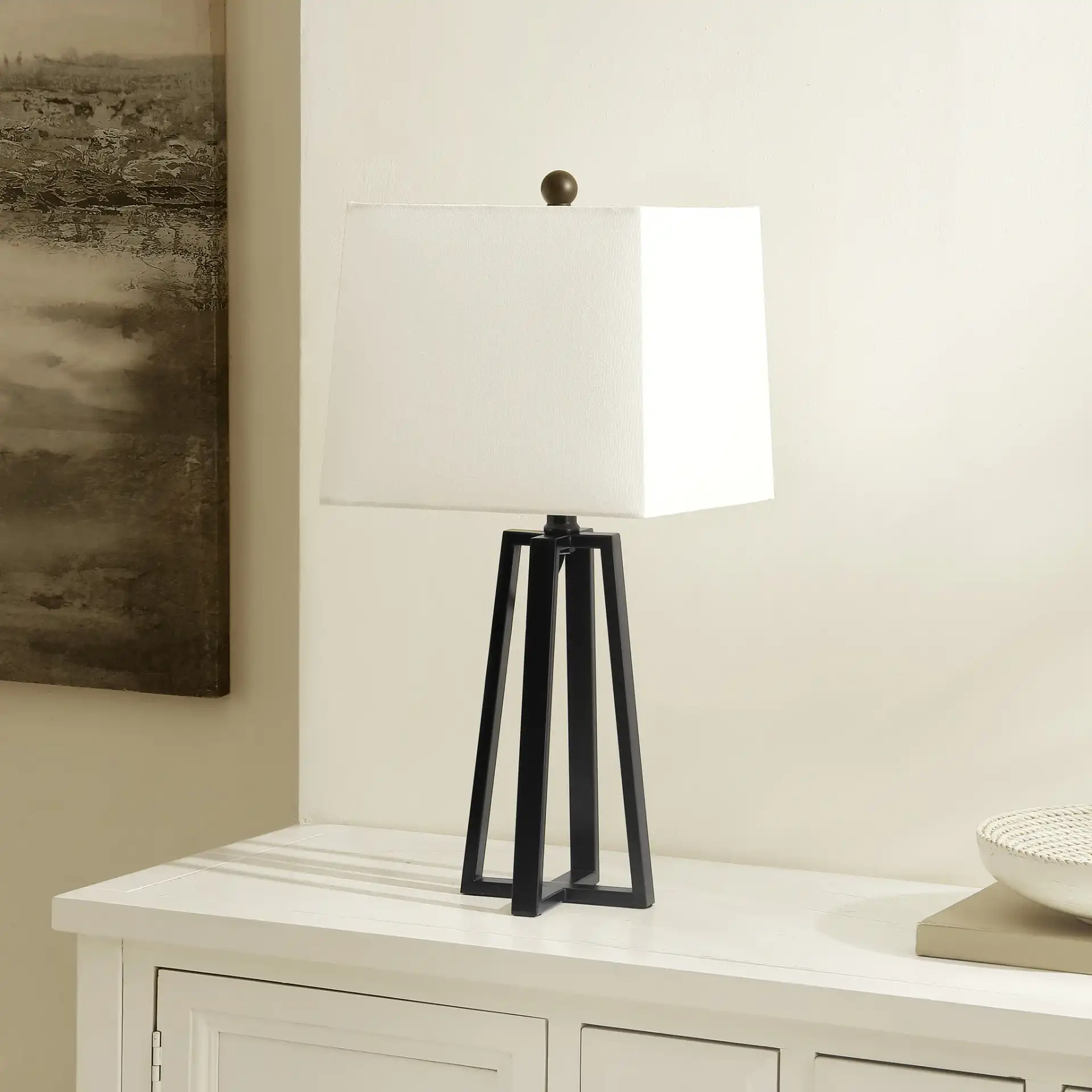 Acosta Table Lamp in Black in a styled room