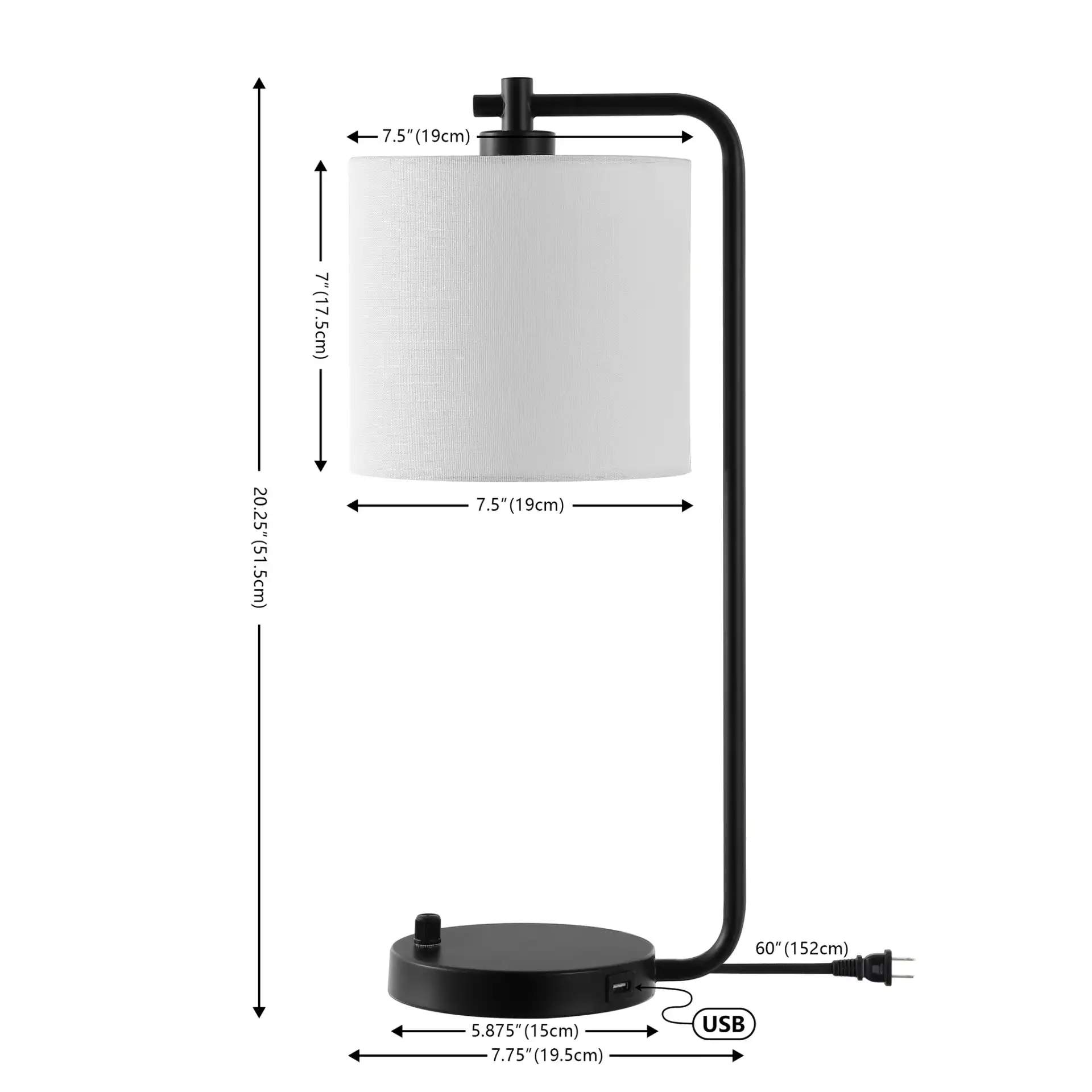 Follett Table Lamp With Usb in Black, detail view
